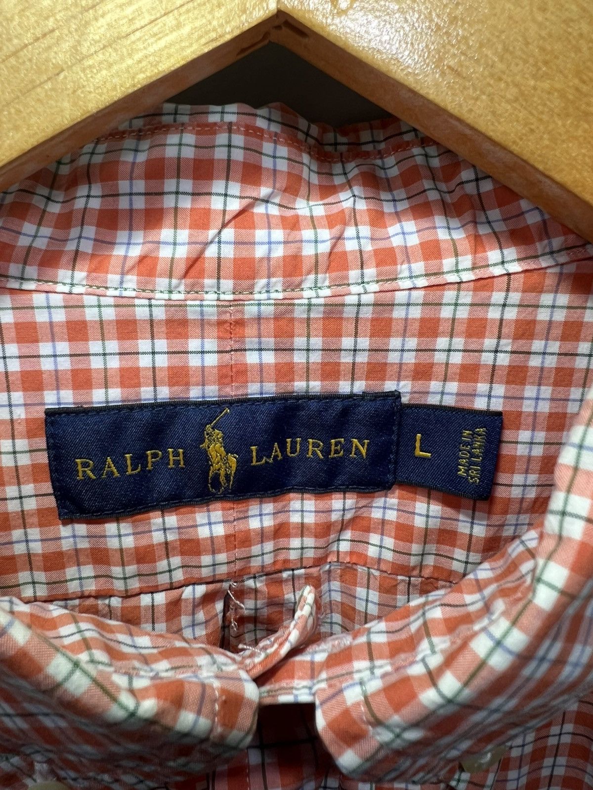Polo Ralph Lauren Polo Ralph Lauren Shirt Men Sz Large Orange Gingham Check Size US L / EU 52-54 / 3 - 3 Thumbnail