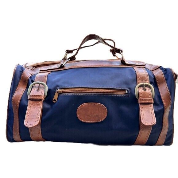 Vintage VTG Large Blue Duffle w/ Leather Blank Nameplate Size ONE SIZE - 1 Thumbnail