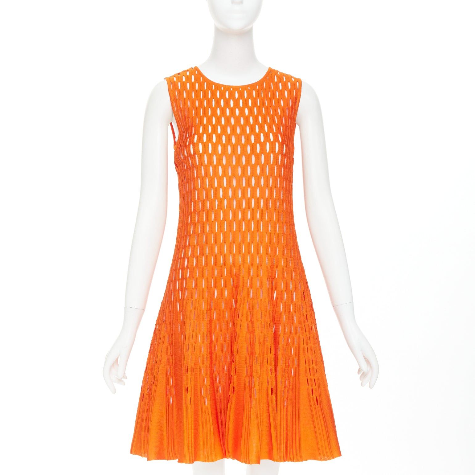 Dior DIOR orange viscose blend perforated knit cream silk lined fit flare dress FR38 M Size M / US 6-8 / IT 42-44 - 1 Thumbnail