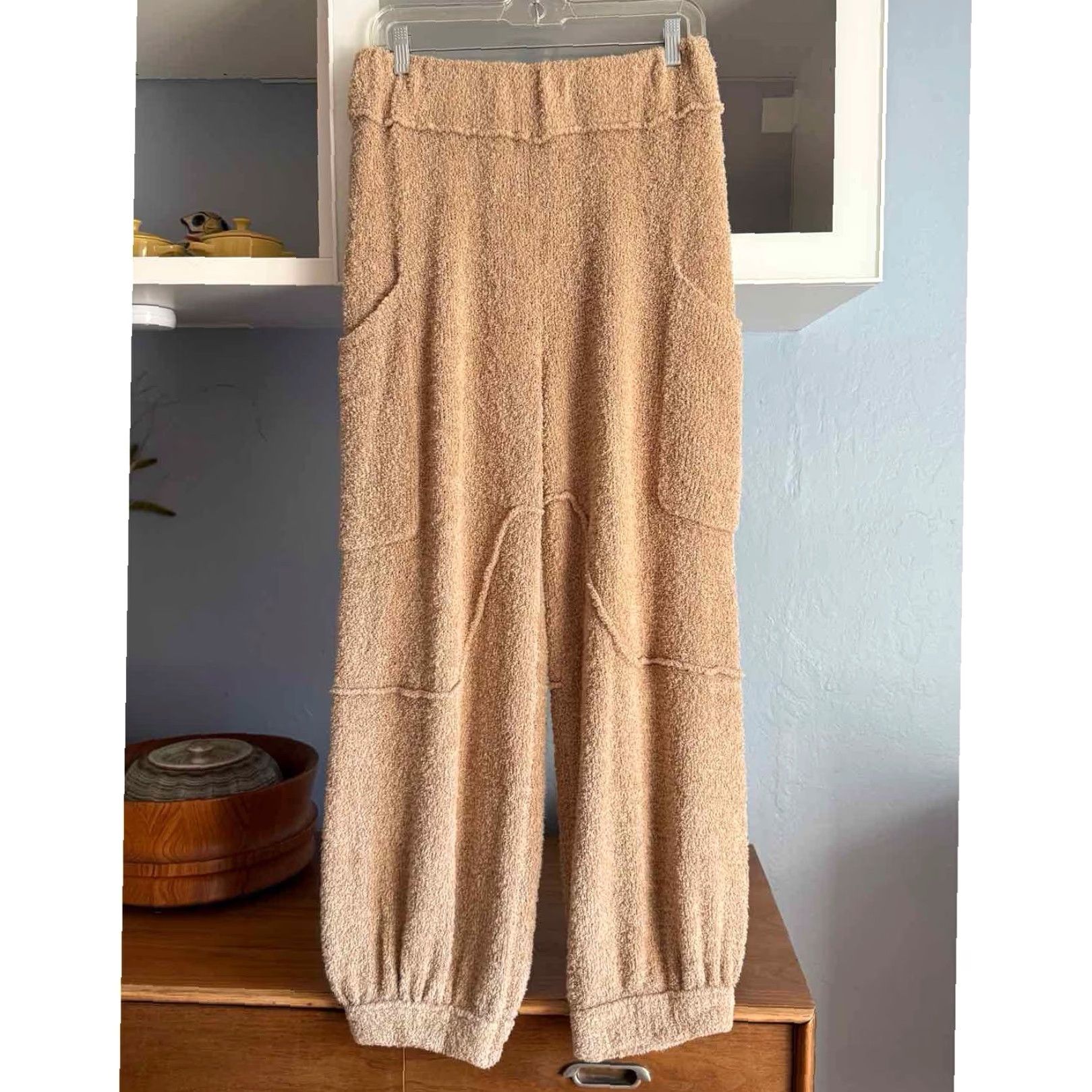 Free People VINTAGE Free People Dane Terry Pants in Natural Beige M Women Casual Jogger Tapered Elastic Waist Pockets Natural Size 32" / US 10 / IT 46 - 2 Thumbnail