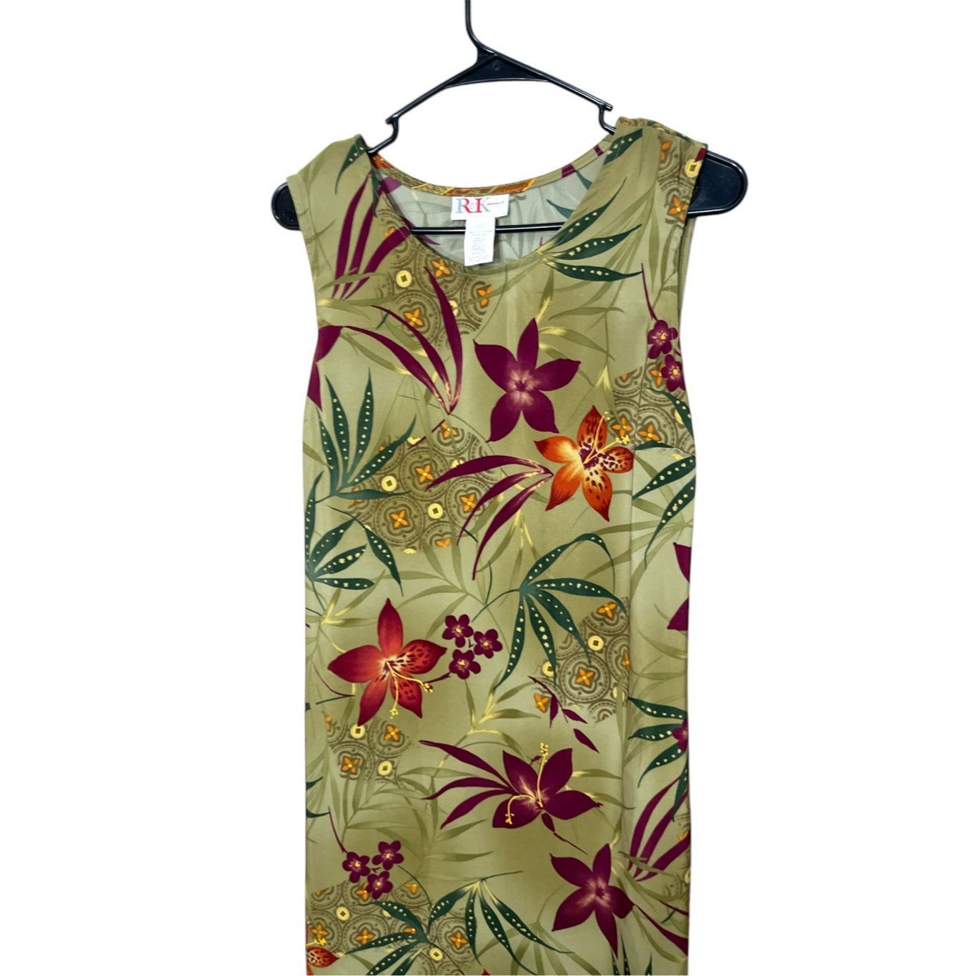 Other Vintage R&K Dress Maxi Sleeveless Floral Hibiscus Tropical Olive Green 10 Size L / US 10 / IT 46 - 2 Thumbnail