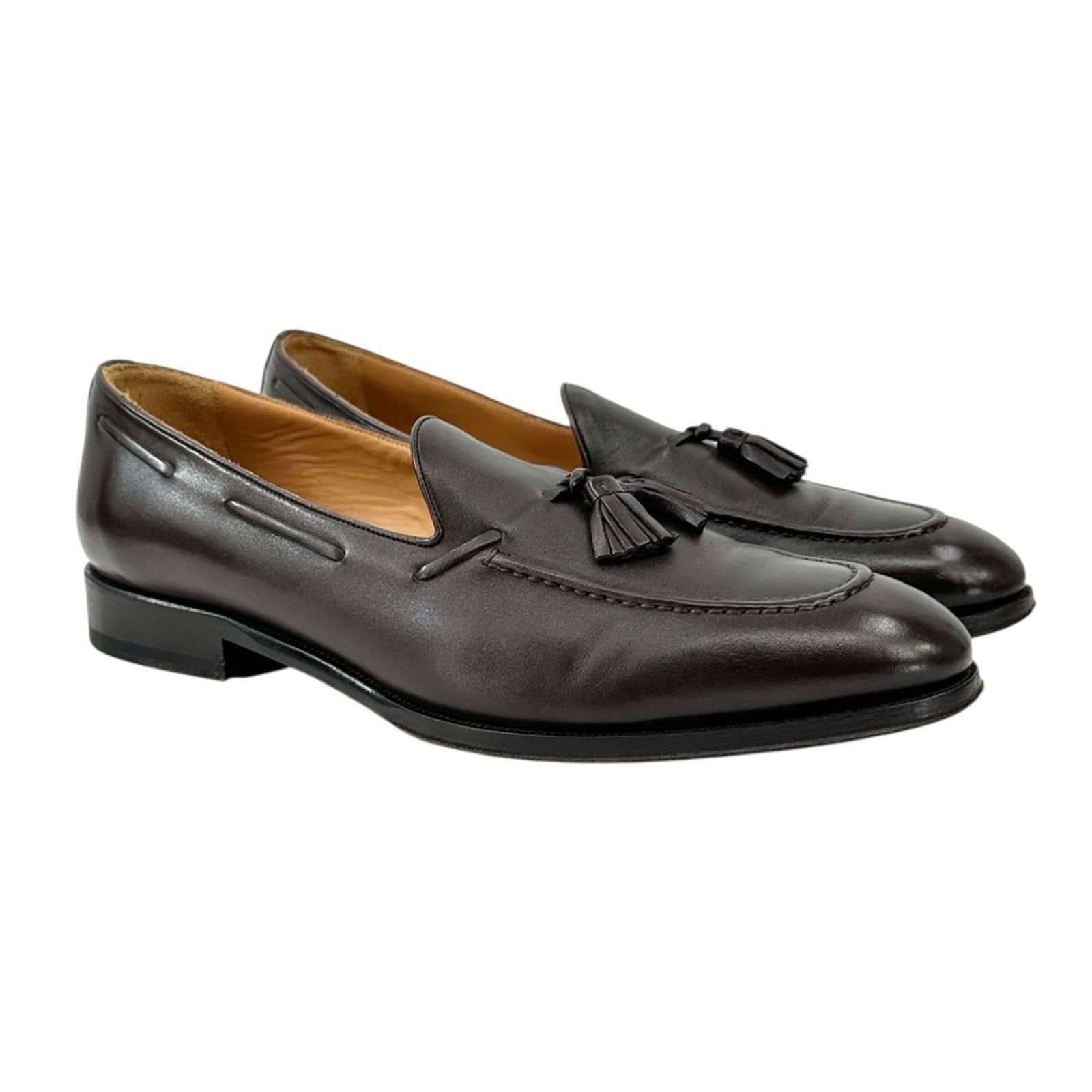 Dark Brown Smooth Leather Slip On Tassel Loafers Dress Shoes
