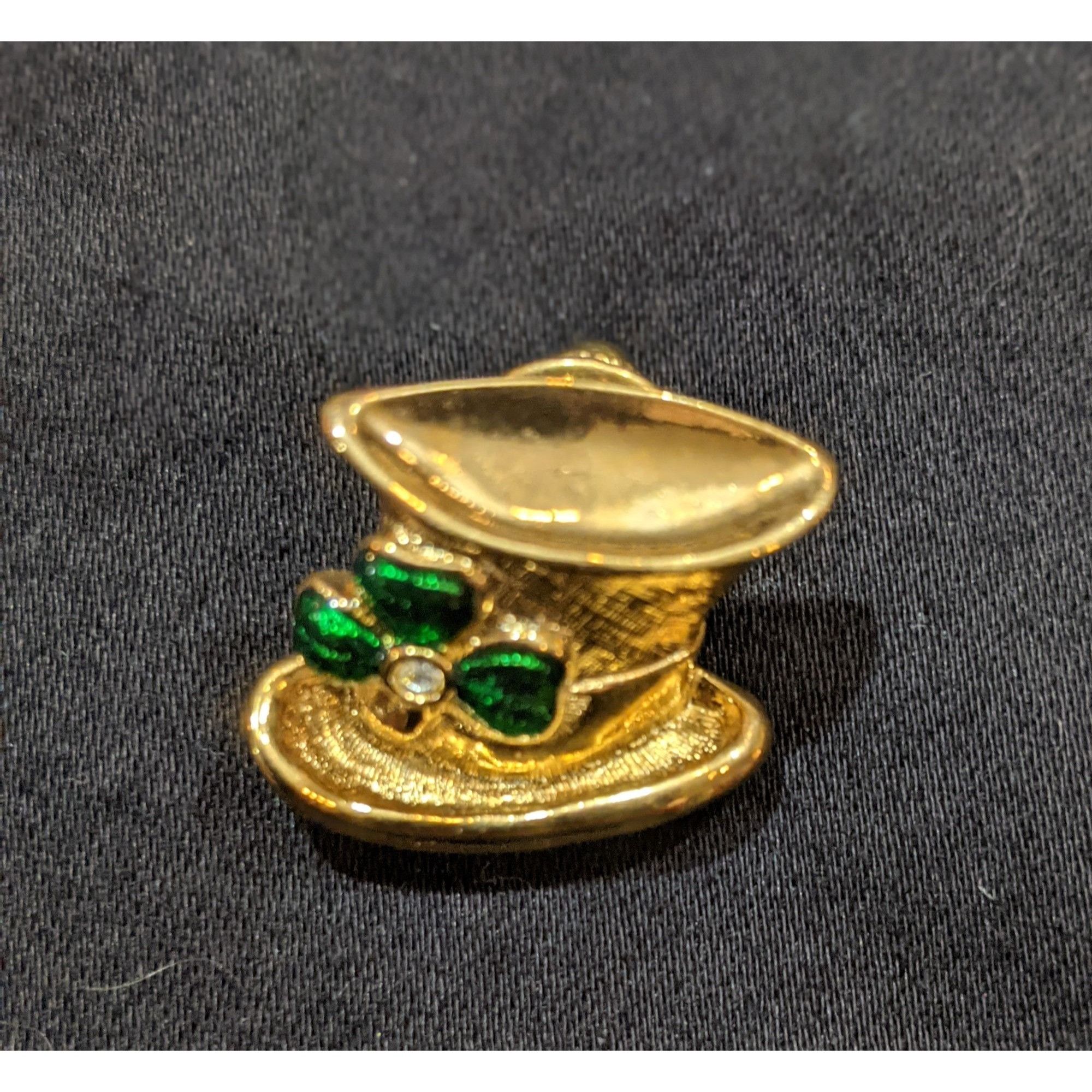 Other Vintage Avon Leprechaun Clover Gold Tone Hat Shaped Pin Size ONE SIZE - 2 Thumbnail