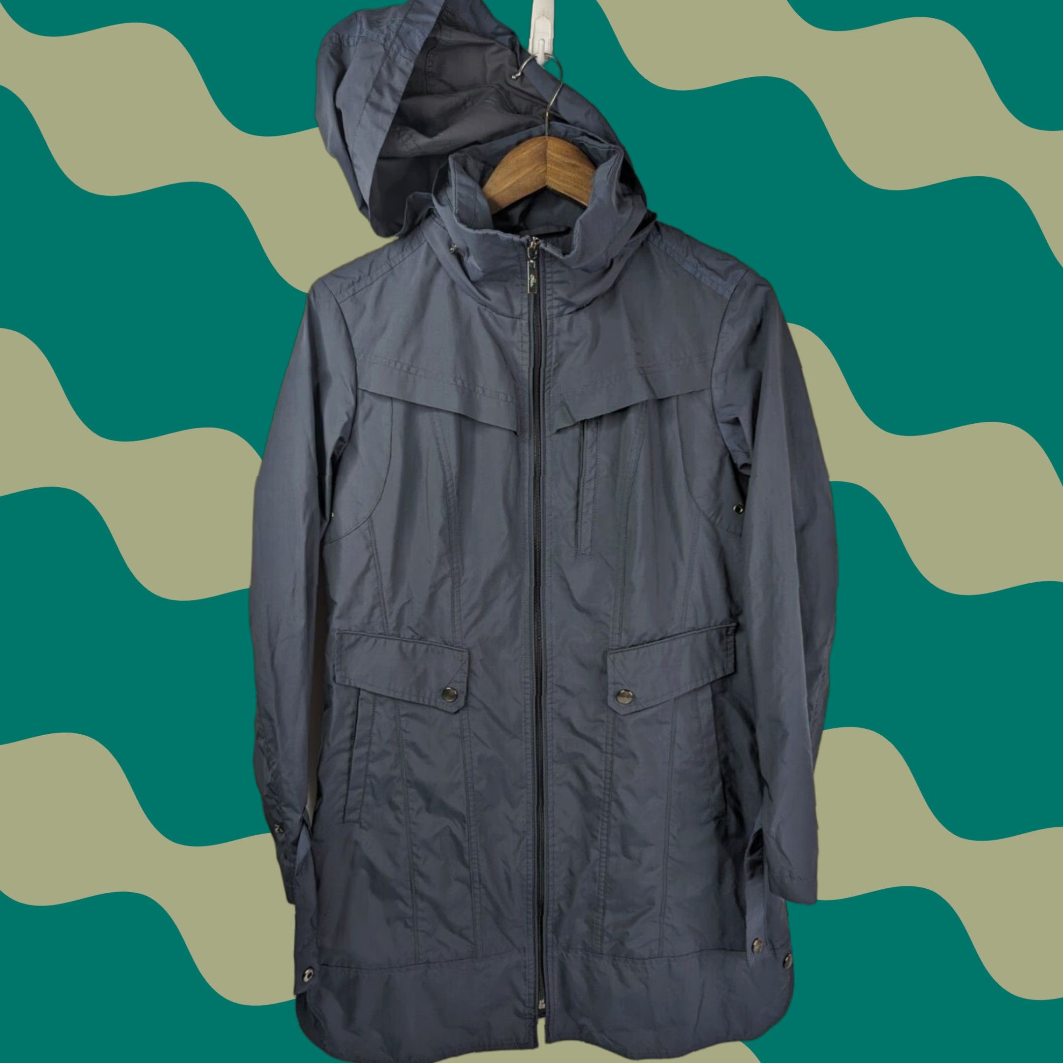 Cole Haan Cole Haan Hooded Full Zip Rain Jacket Navy Blue Size Small Women Adult Regular Long Coat Size S / US 4 / IT 40 - 1 Thumbnail