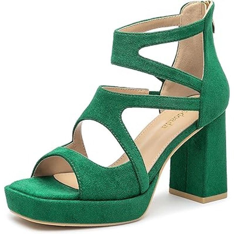 Other Risdoada Women's Size 8 Green Faux Suede Platform Heels Size US 8 / IT 38 - 1 Thumbnail