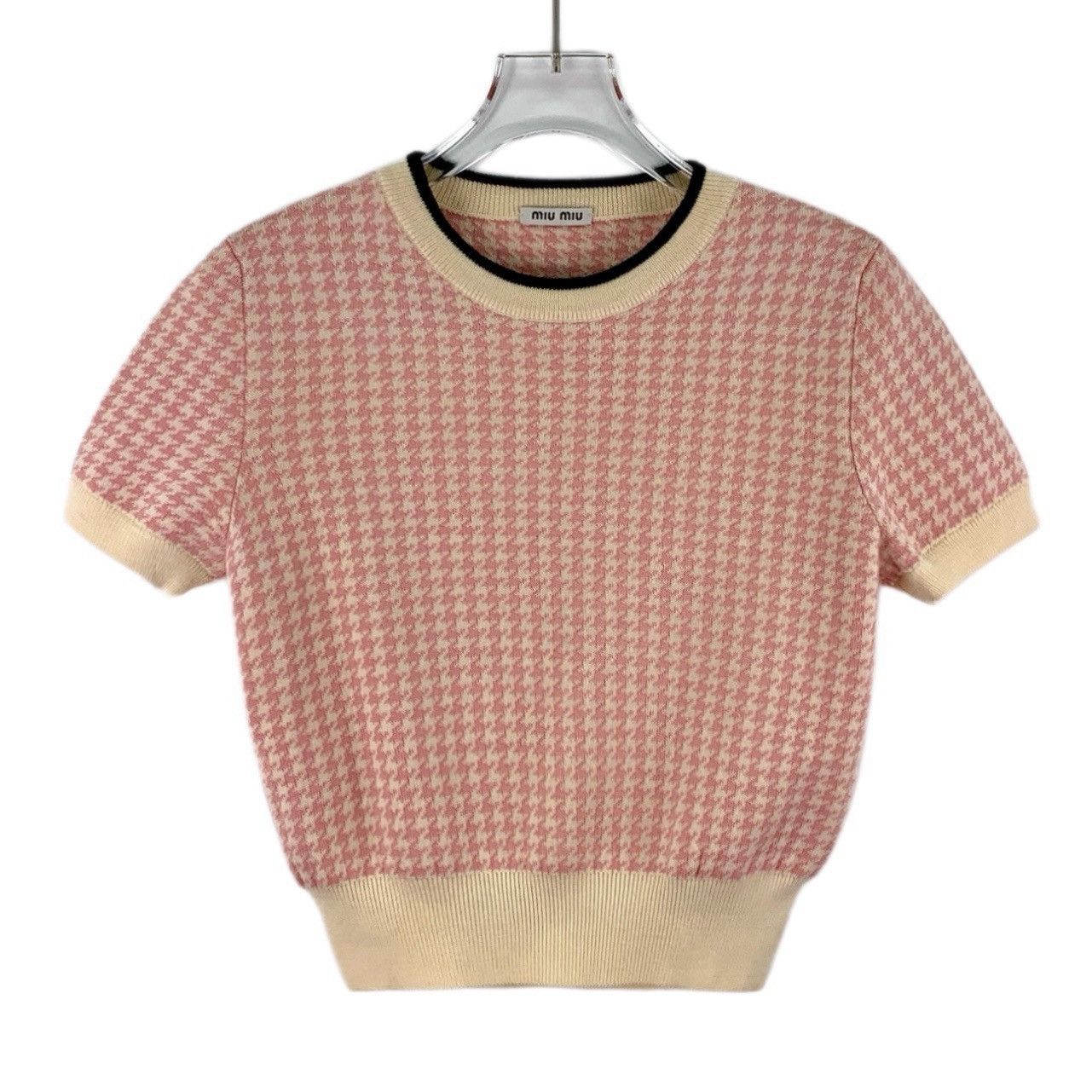 Miu Miu Miu Miu Pink Houndstooth Wool Short Sleeve Knit Top K26WX Size M / US 6-8 / IT 42-44 - 1 Thumbnail