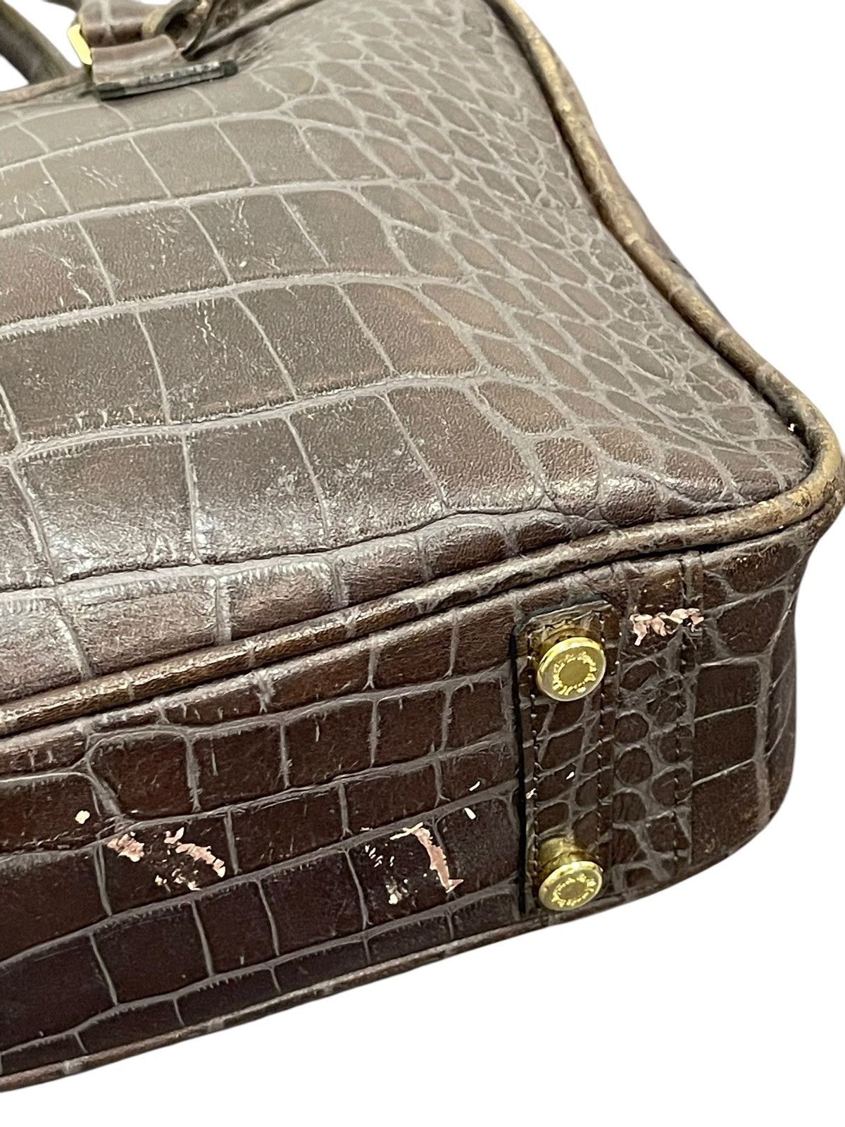 Genuine Leather Crocodile Embossed Cowhide A.D.M.J Japan Hand Bag 1🟩2 Size ONE SIZE - 7 Thumbnail