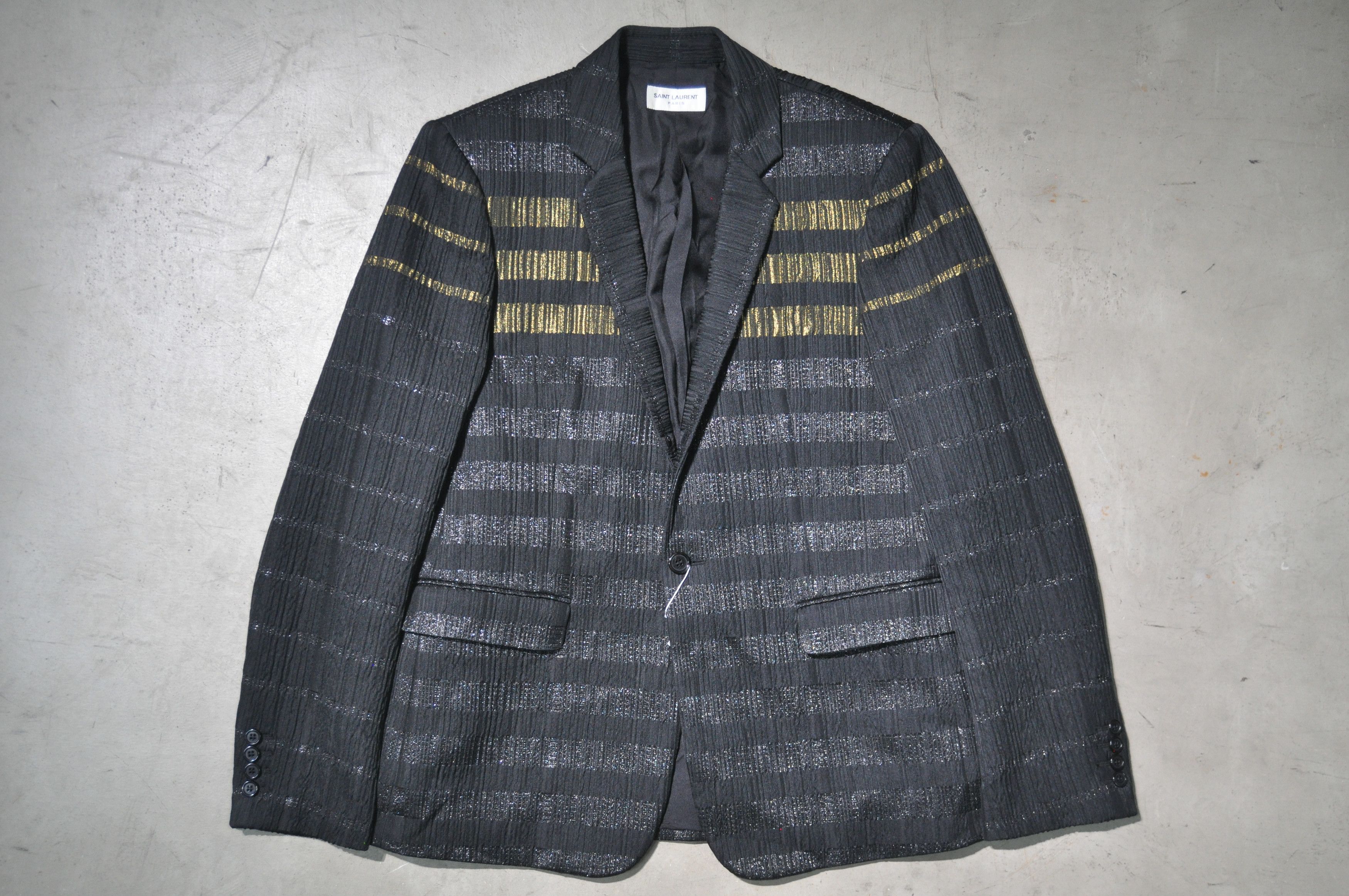Saint Laurent Paris SLP - Pre-Fall 2019 - Stripe-Patterned Pleated Blazer Size 50R - 4 Thumbnail