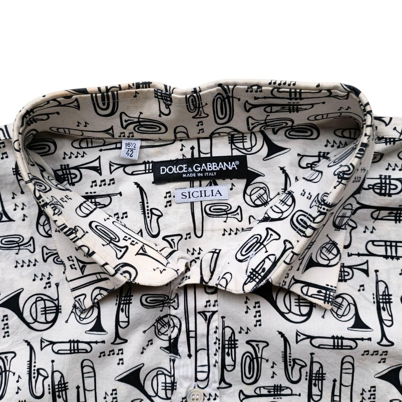 Dolce & Gabbana DOLCE & GABBANA Blouse White Musical Instrument Size US L / EU 52-54 / 3 - 4 Thumbnail