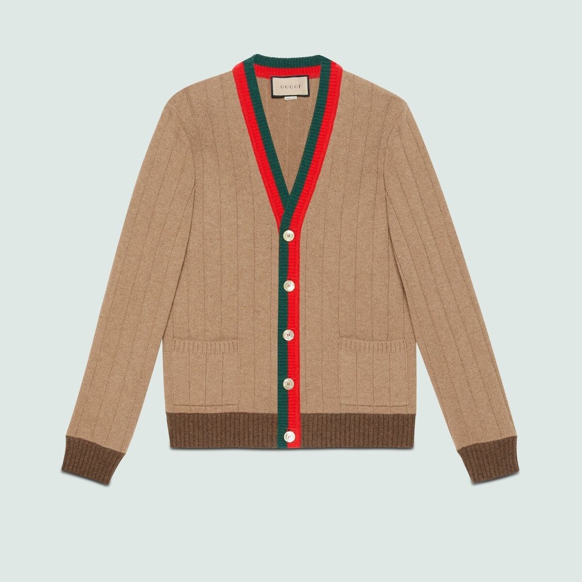 Gucci o1s1wg110925 Rib Knit Camel Cardigan With Web in Multicolor Size US XL / EU 56 / 4 - 1 Thumbnail