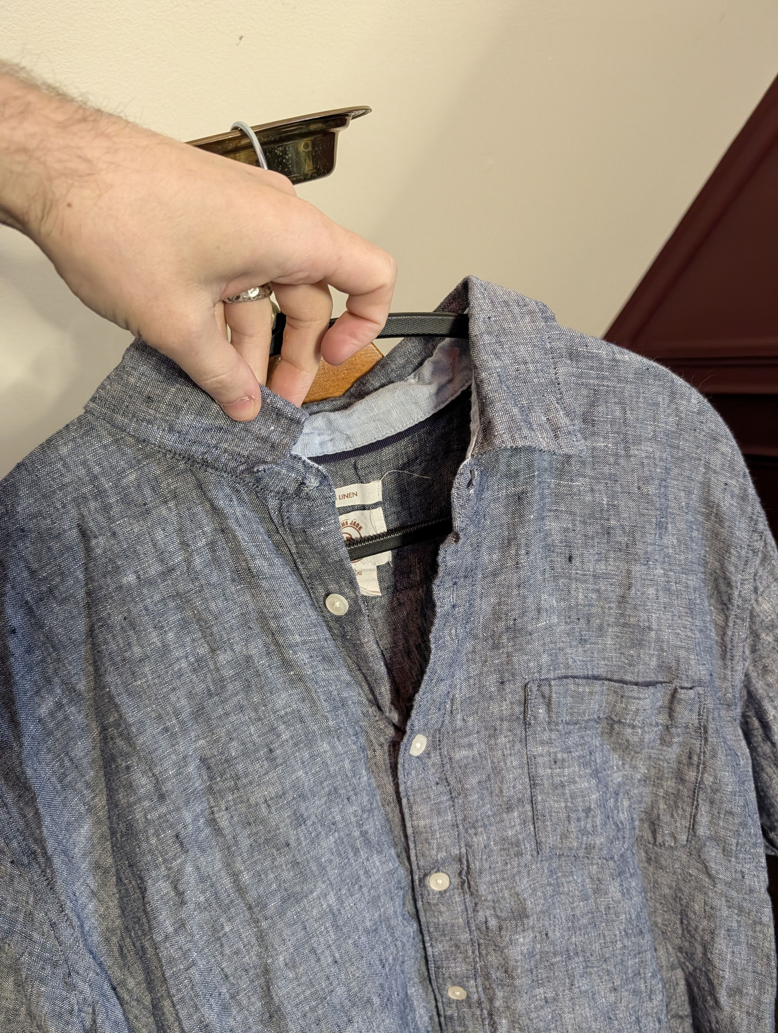 Panama Jack Pure linen gray/blue S/S button up shirt Size US L / EU 52-54 / 3 - 5 Thumbnail