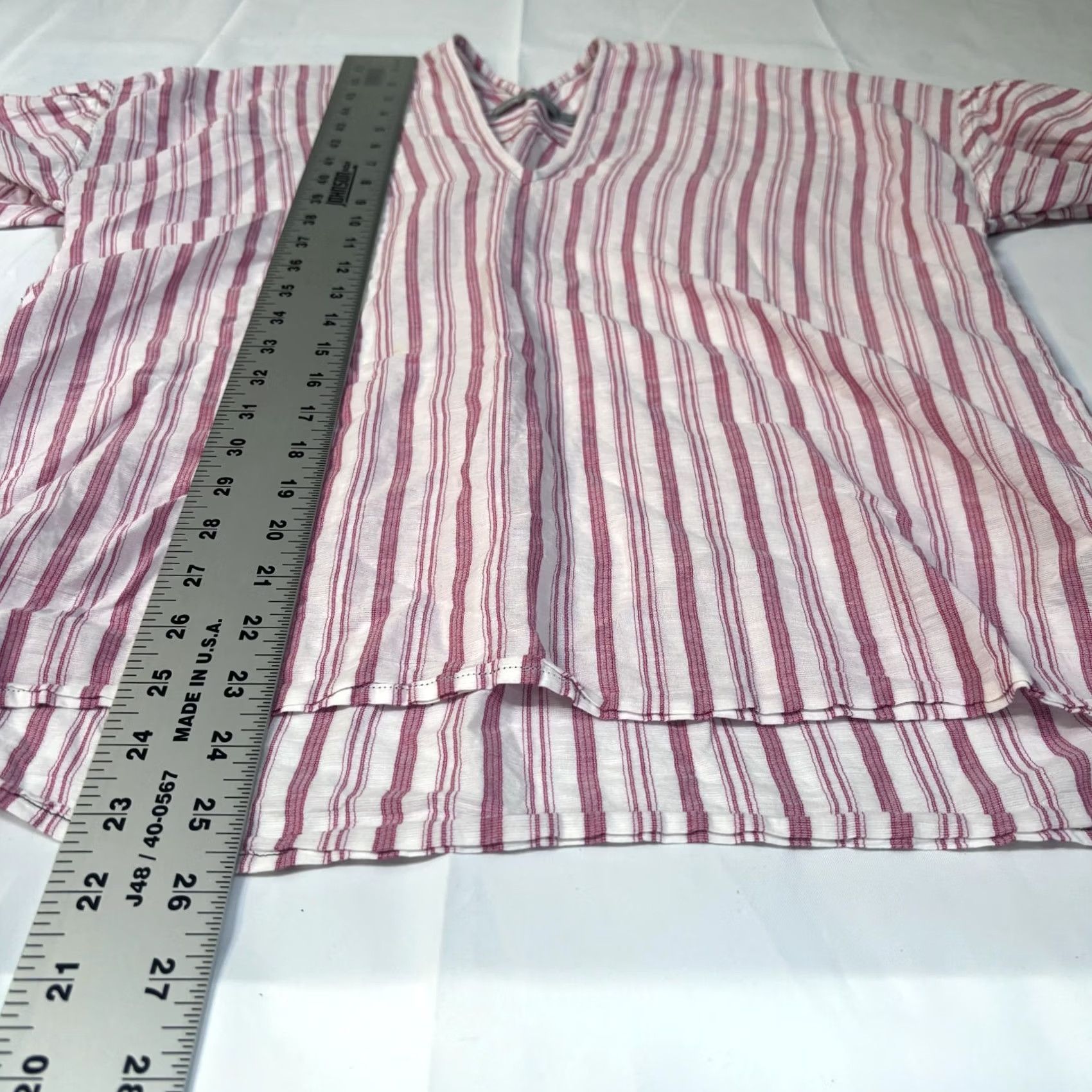 Vince Vince Variegated Stripe Pullover Top XS White/Red V-Neck Long Sleeve Relaxed Women Size XS / US 0-2 / IT 36-38 - 5 Thumbnail
