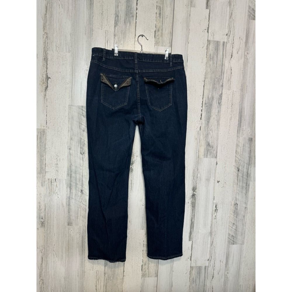 Avenue Avenue Denim Straight Leg Jeans | Dark Wash Stretch Mid-Rise – Size 18 Average Size 38" / US 16 / IT 52 - 3 Thumbnail