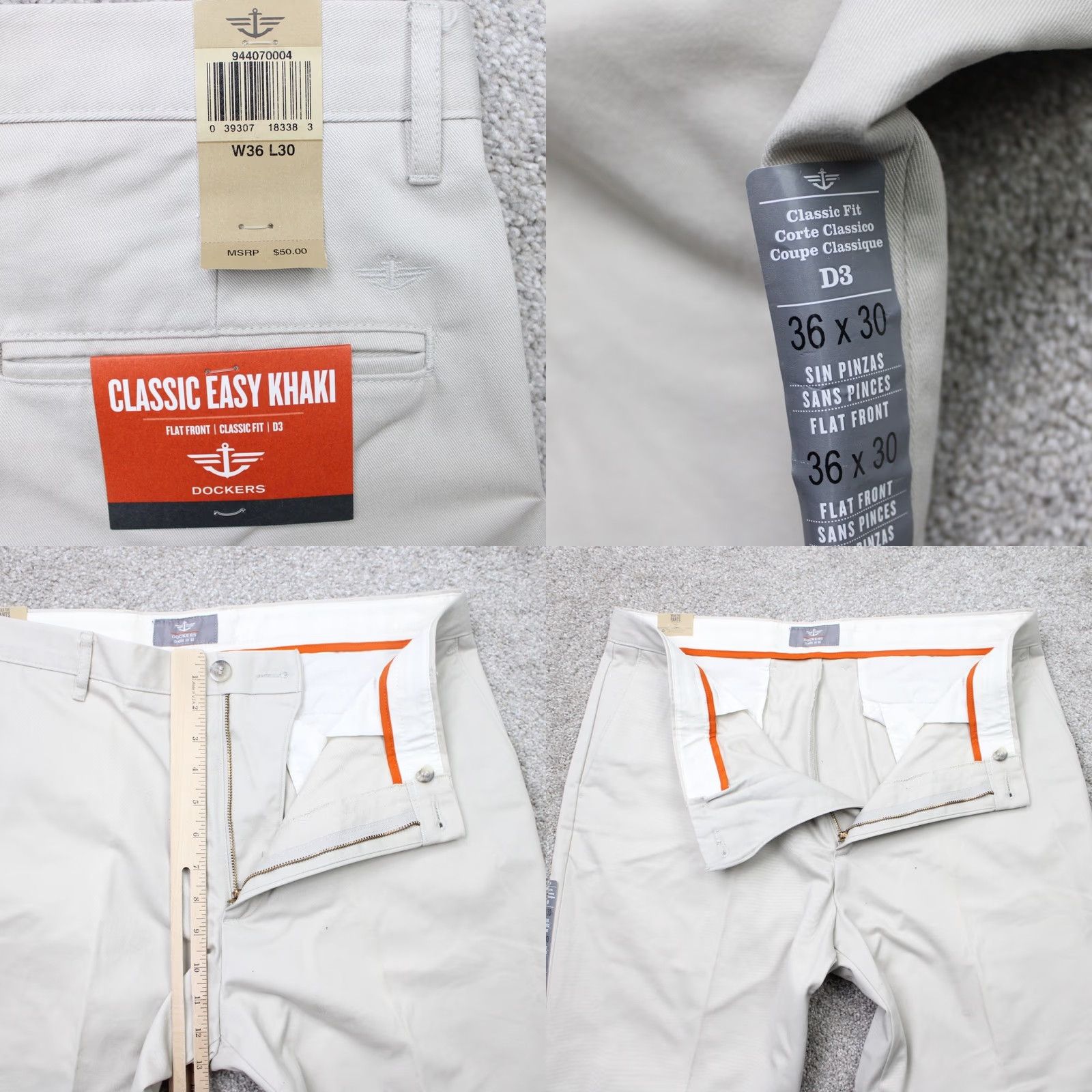 Dockers Dockers Pants Mens 36x30 Beige D3 Classic Fit Chino Flat Front 100% Cotton Size US 36 / EU 52 - 8 Thumbnail