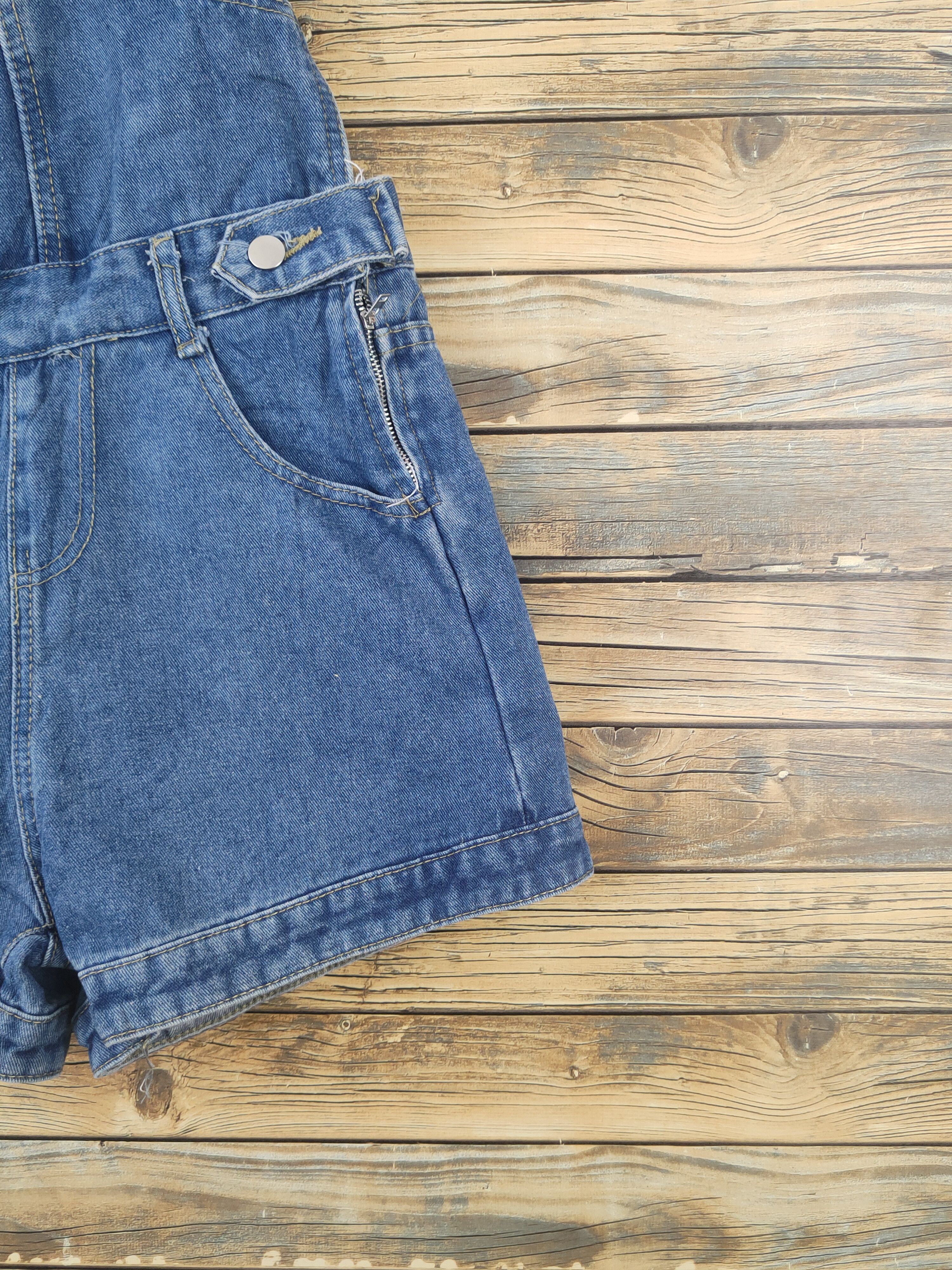 Japanese Brand × Vintage Vintage Vendor Blue Half Shoulder Denim Shortall Jumpsuits Size 28" / US 6 / IT 42 - 4 Thumbnail
