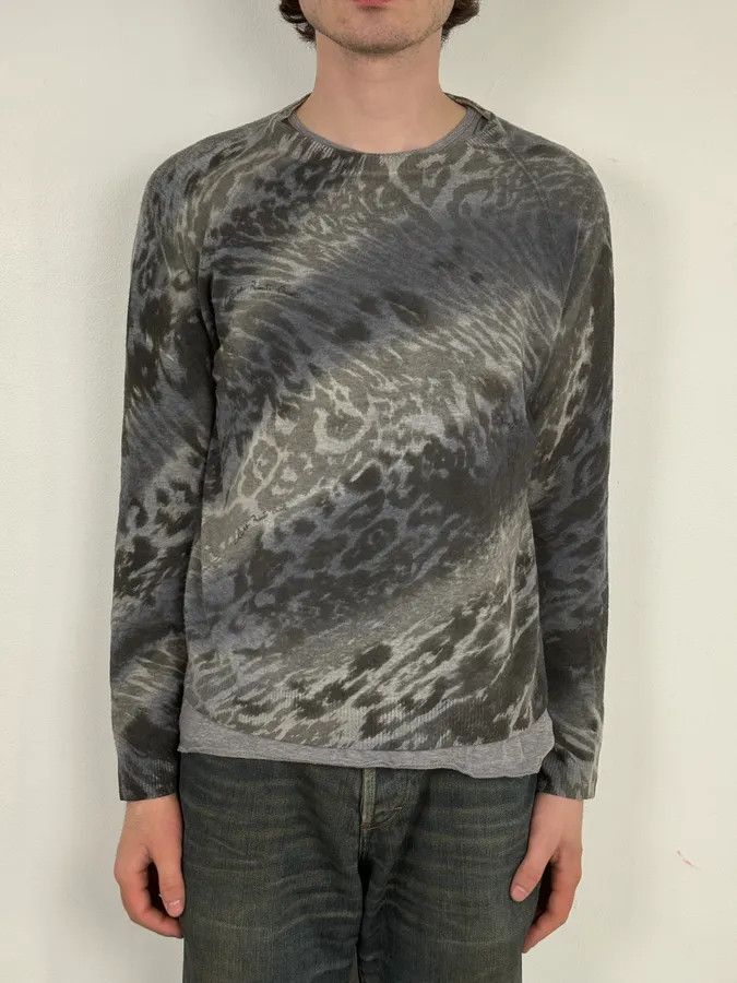 Roberto Cavalli 2000s Roberto Cavalli Grey Leopard Camo Sweater Size US M / EU 48-50 / 2 - 2 Thumbnail