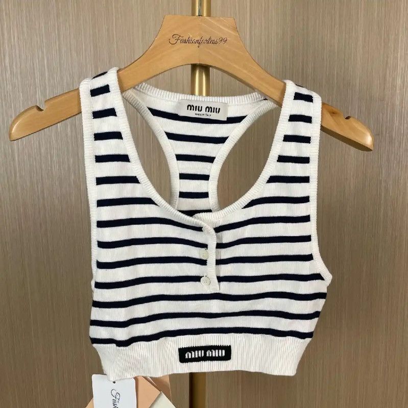 Miu Miu Miu Miu Striped Cotton Crop Top 0089 Size L / US 10 / IT 46 - 1 Thumbnail