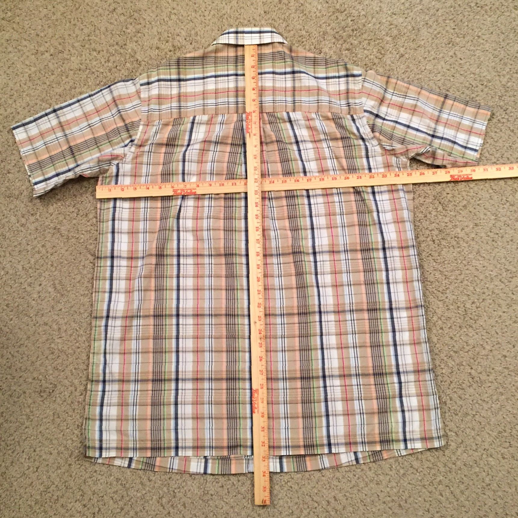 Vintage Kingsize Shirt Mens Large Beige Green Plaid Short Sleeve Button Up Size US L / EU 52-54 / 3 - 6 Thumbnail