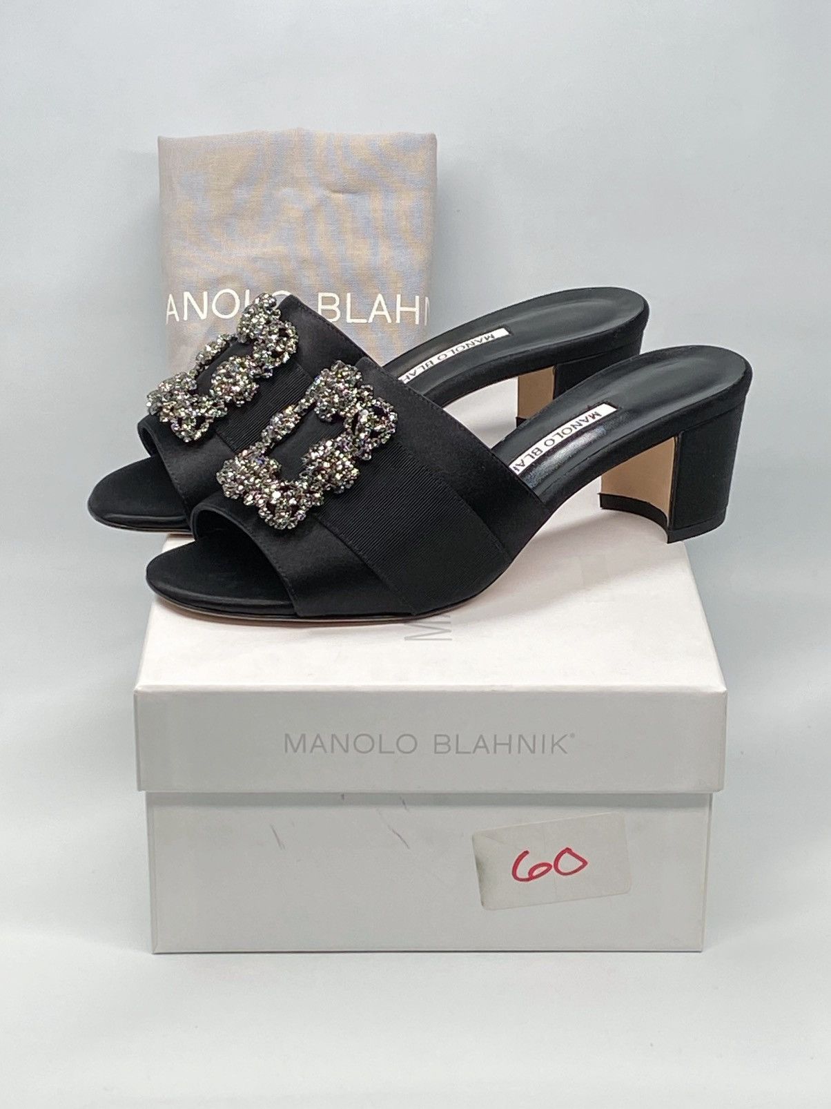 Manolo Blahnik Martanew Embellished Satin Mules size 37.5