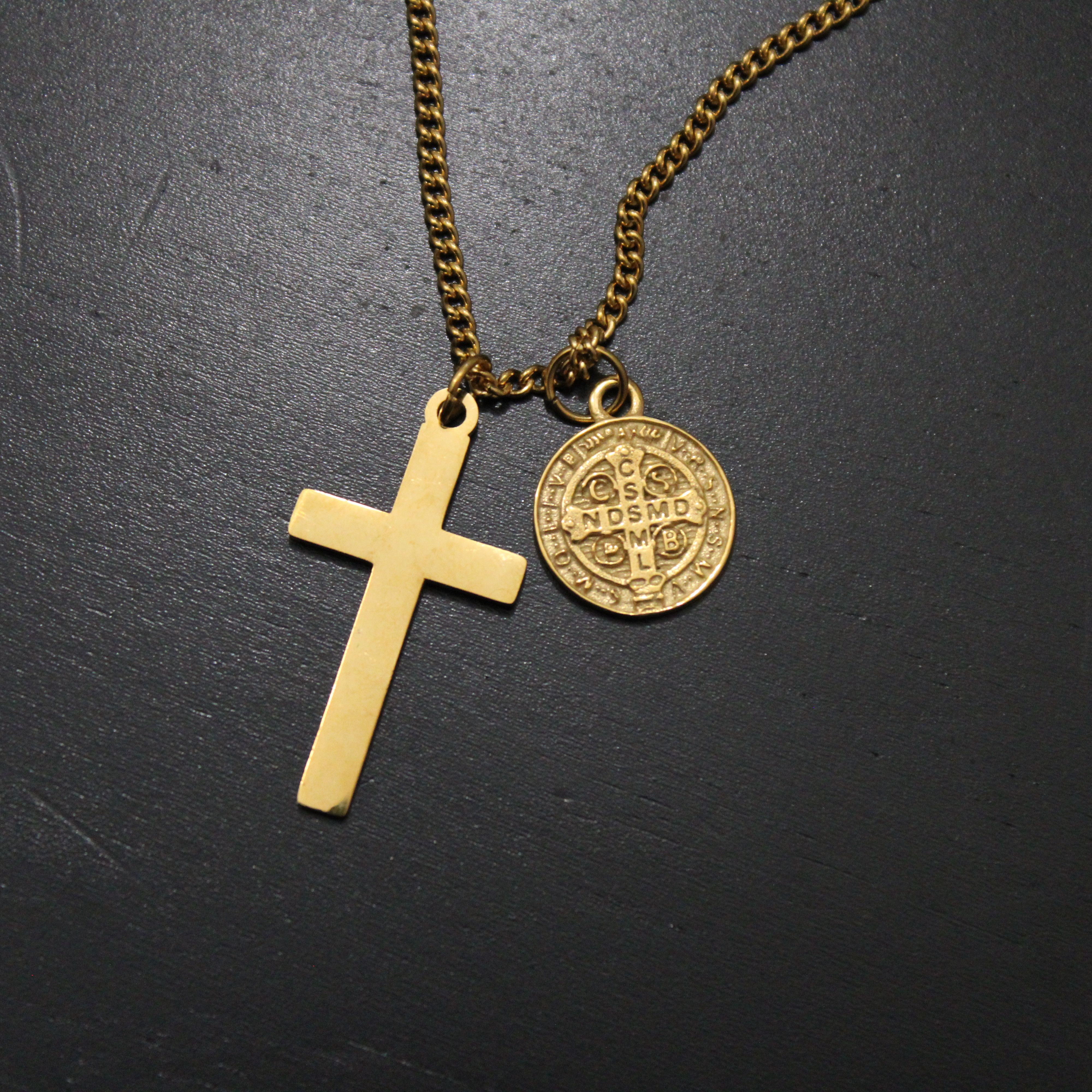 Jewelry Gold Cross & Saint Benedict Medal Pendant Set Size ONE SIZE - 6 Thumbnail