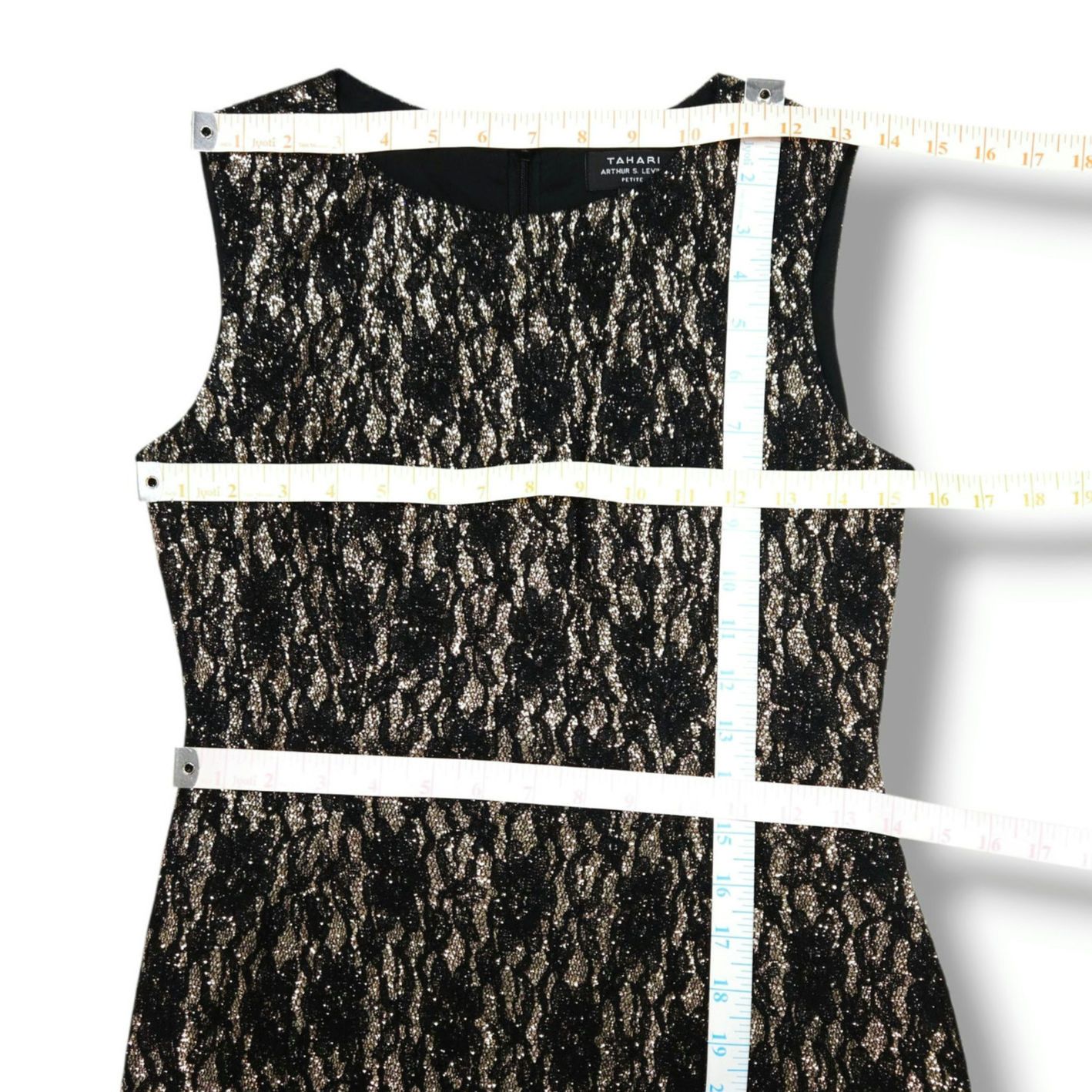 Other Tahari Arthur Levine Gold Black Lace Sheath Dress 2P Petite Size XS / US 0-2 / IT 36-38 - 6 Thumbnail