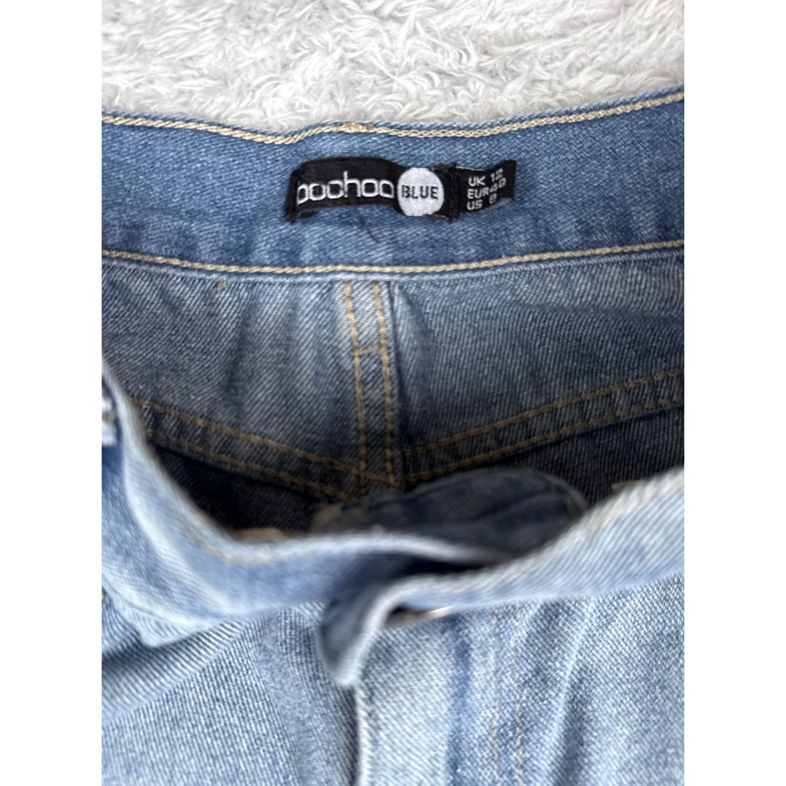 Boohoo Boohoo Women's 8 Blue High Rise Wide Leg Jeans 28x32 Denim Flared Distressed Size 30" / US 8 / IT 44 - 6 Thumbnail