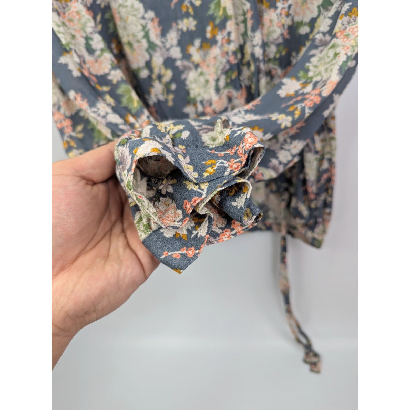 Lucky Brand Lucky Brand Sawyer Wrap Blouse Top Women's L Floral V-Neck Chiffon Bow Bohemian 7WD41127 Size L / US 10 / IT 46 - 3 Thumbnail