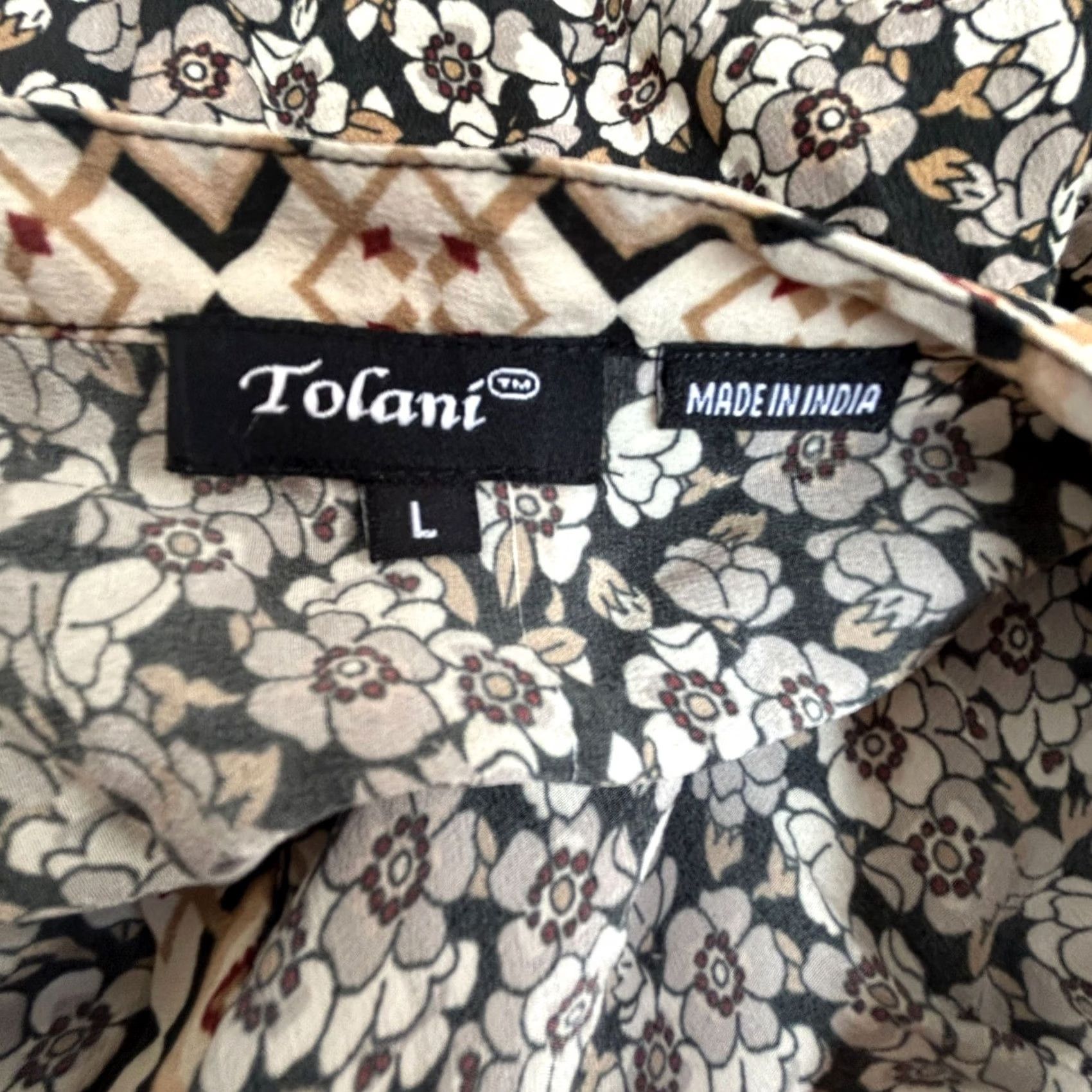 IOLANI Tolani Womens Silk Shirt Top Large Brown Black Casual Long-Sleeve Mixed Print Size L / US 10 / IT 46 - 3 Thumbnail