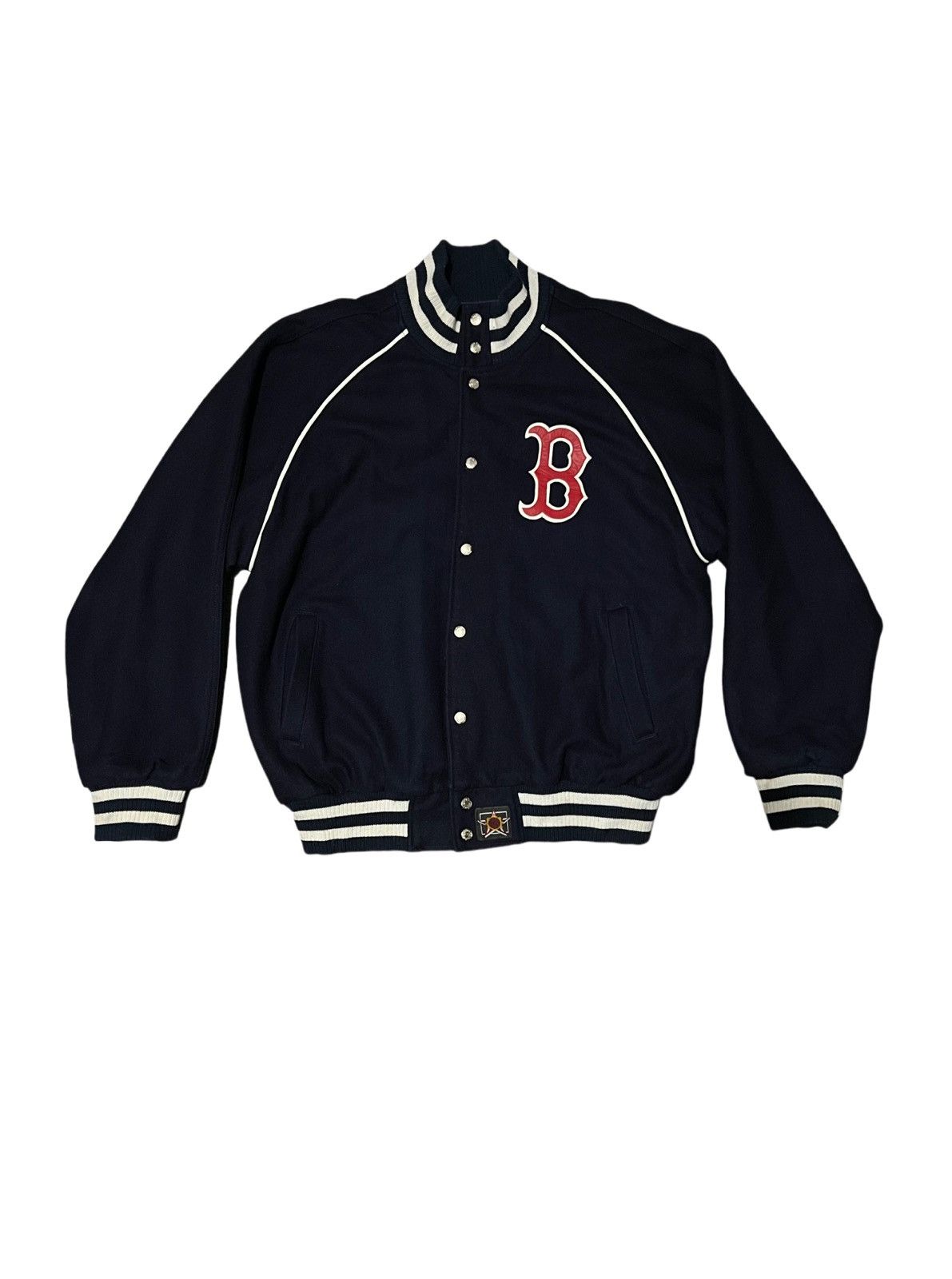 image of Jh Design x Vintage Boston Red Sox Wool Leather Varsity Jacket 90's in Navy/Red, Men's (Size XL)