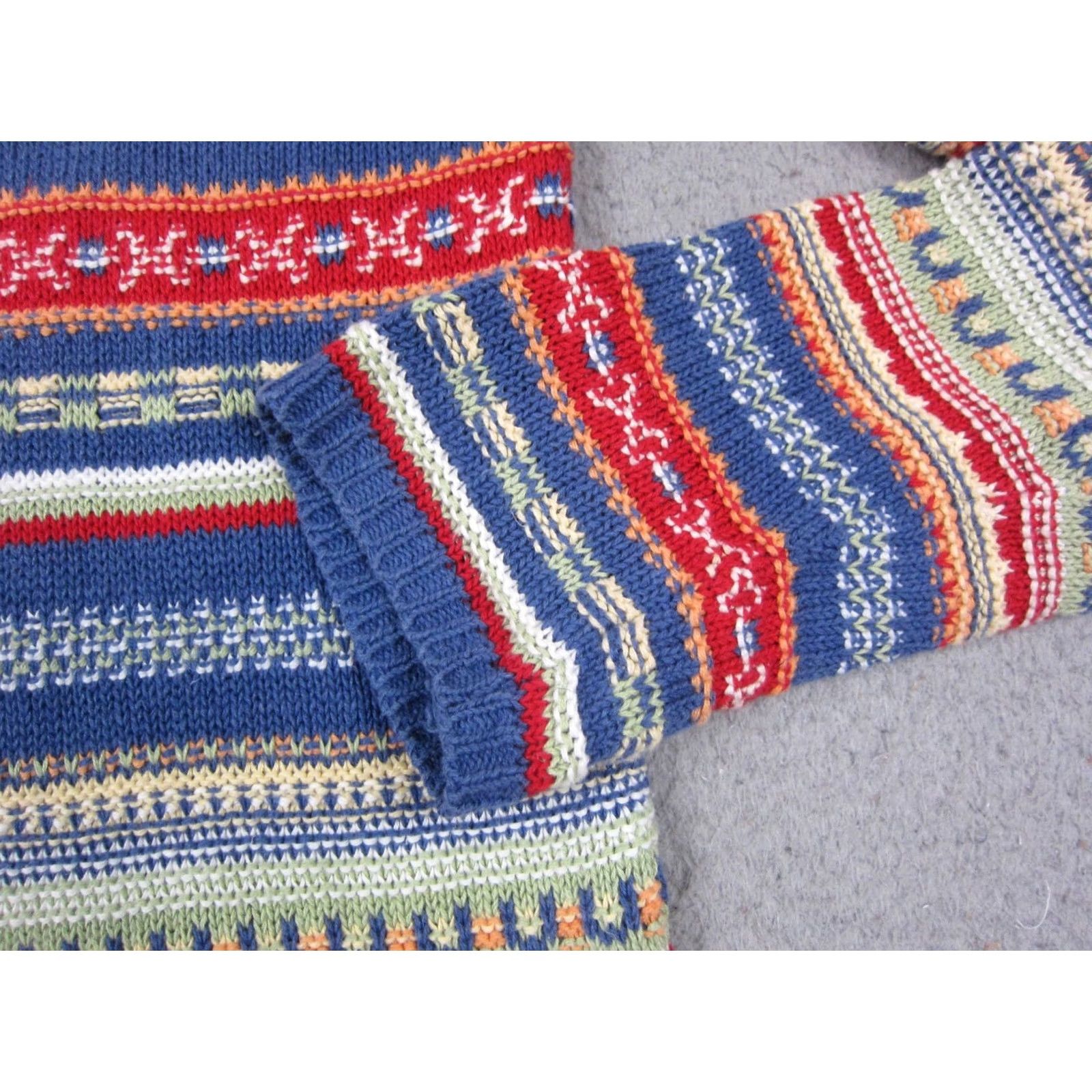 Eddie Bauer Eddie Bauer Cardigan Womens Medium Tall Blue Fair Isle Cotton Linen Knit V-Neck Long Sleeve Lightweight Size M / US 6-8 / IT 42-44 - 4 Thumbnail