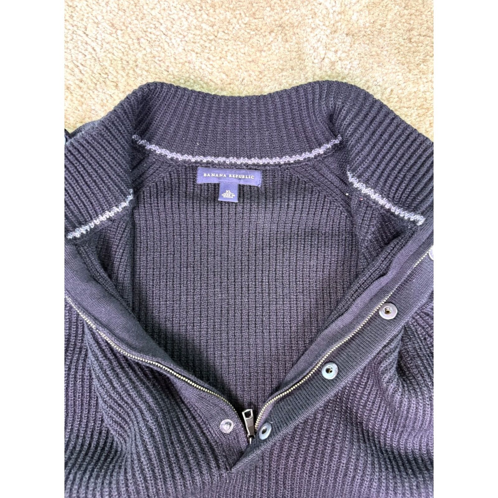 Banana Republic Banana Republic Wool Quarter Button Pullover Sweater Mens XL Black E230 - Classic Size US XL / EU 56 / 4 - 4 Thumbnail