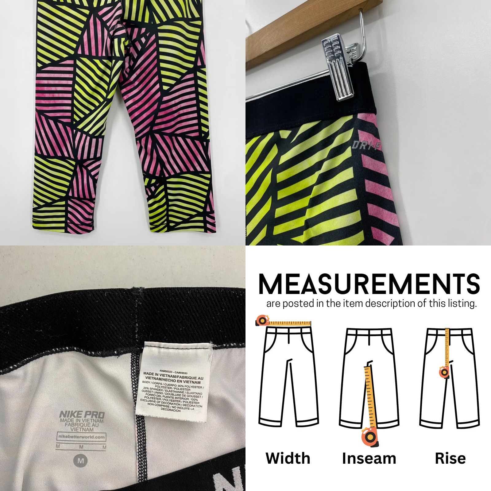 Nike Nike Pro Leggings Women's M Multicolor Cropped Active Polyester Spandex Blend Size 32" / US 10 / IT 46 - 8 Thumbnail