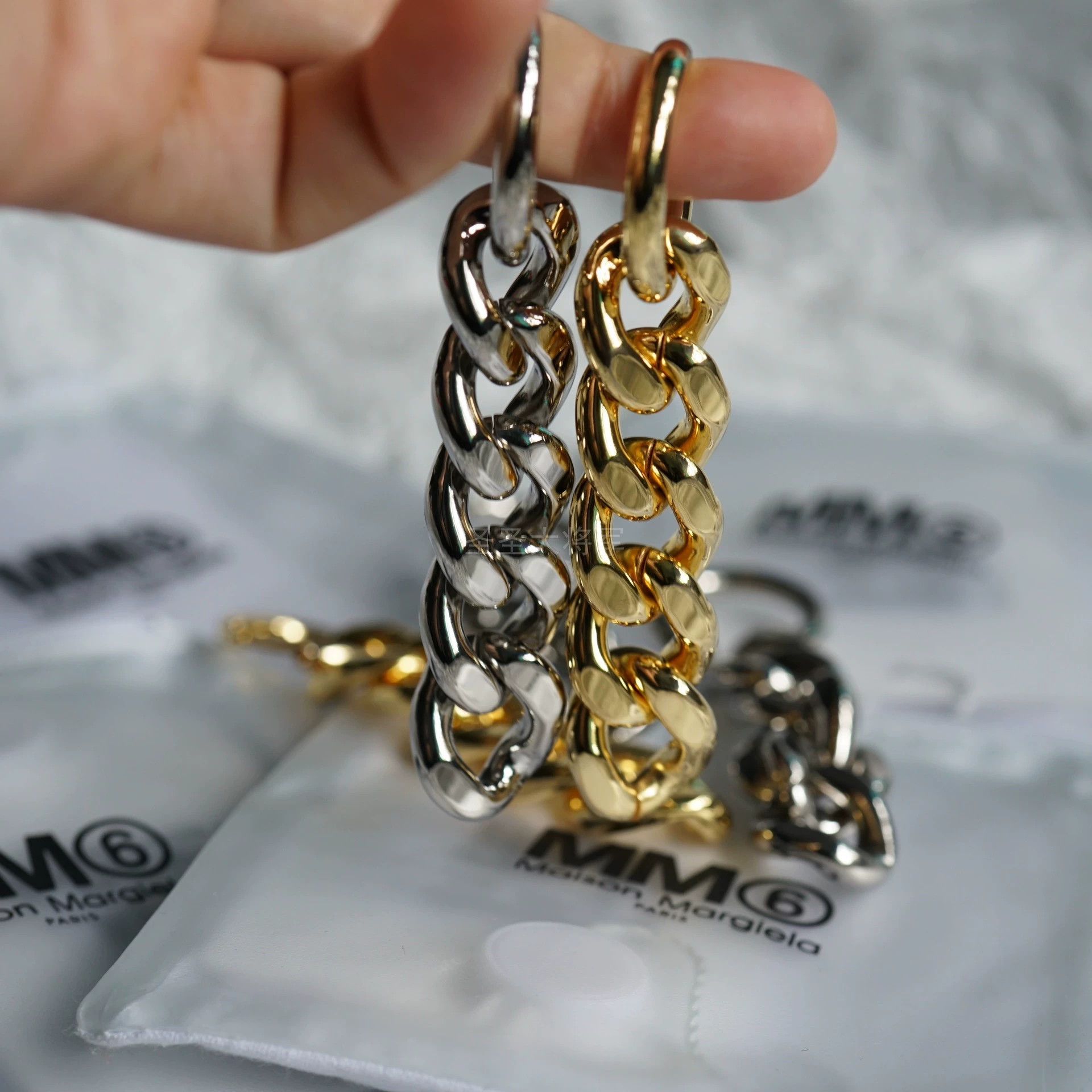 Maison Margiela Maison Margiela Chain Earrings 8.5cm Silver/Gold Size ONE SIZE - 3 Thumbnail