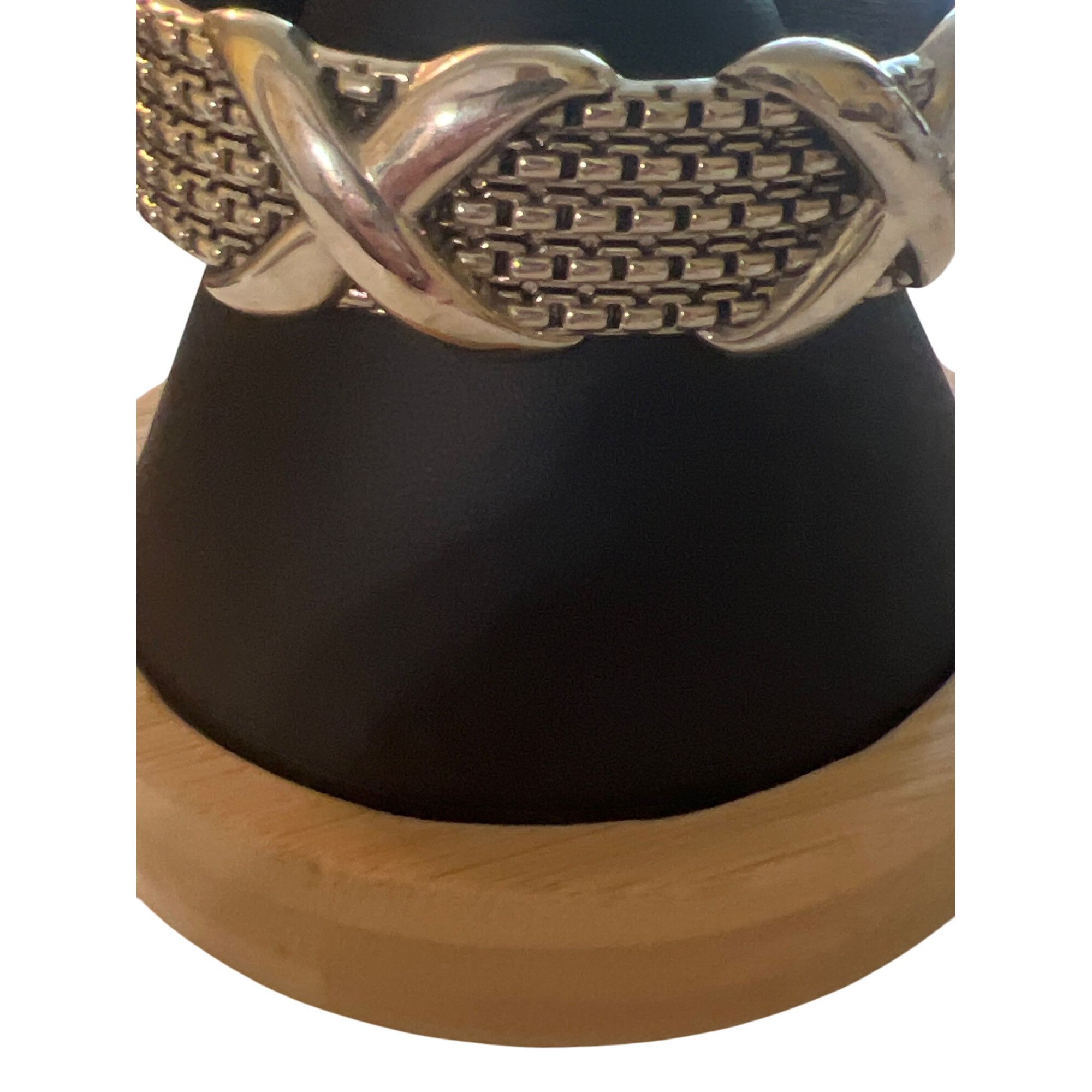 Other Vintage Silver Tone Clamper Bracelet Bangle Hinged Double X Size ONE SIZE - 2 Thumbnail