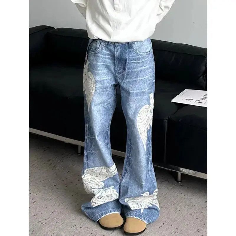Japanese Brand Retro loose straight leg lace printed jeans Size US 32 / EU 48 - 6 Thumbnail