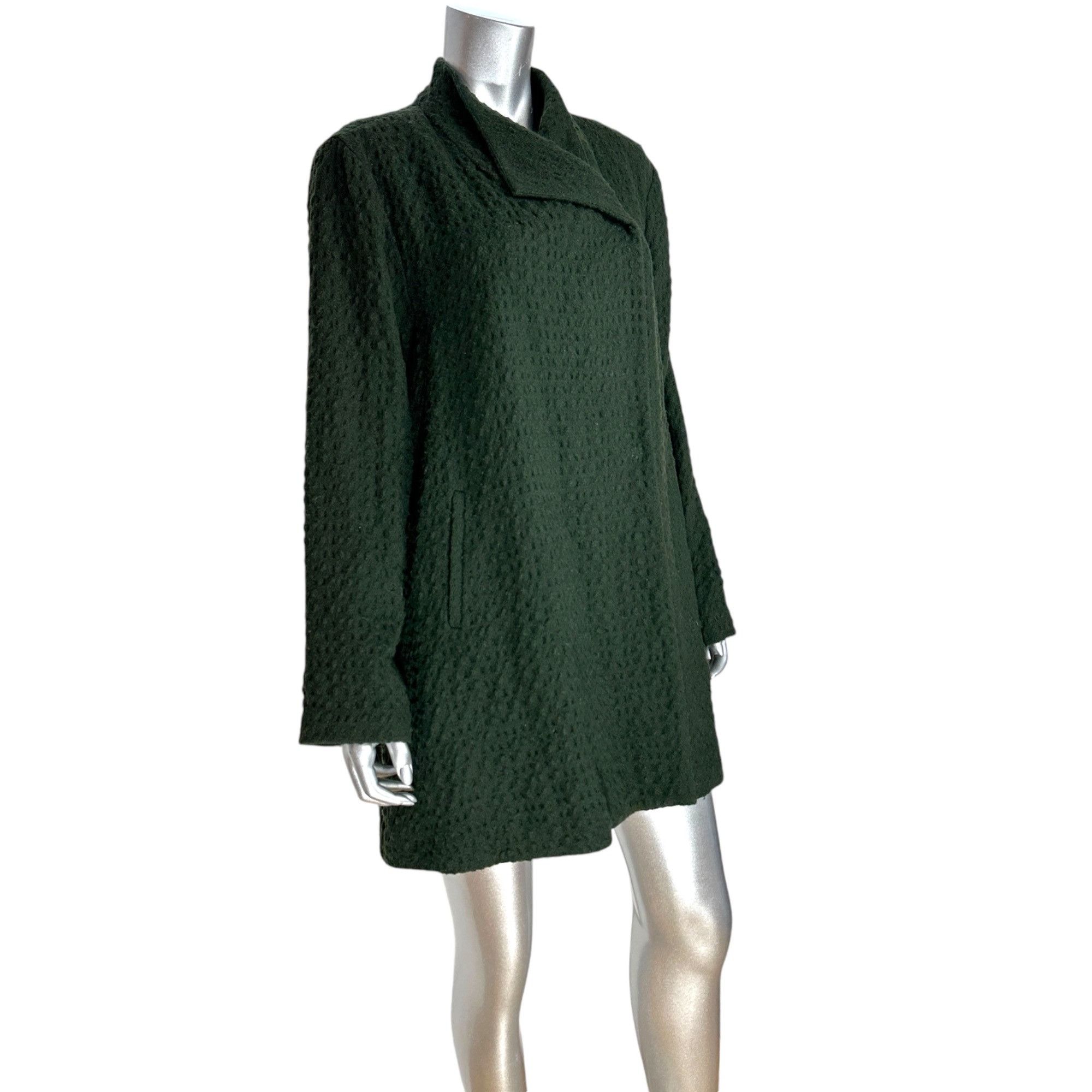 Eileen Fisher Eileen Fisher Waffle Dark Green Wool Blend Coat With Asymmet Size L / US 10 / IT 46 - 5 Thumbnail