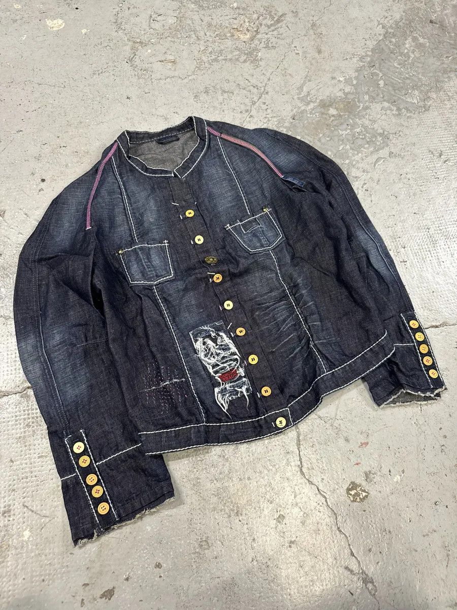 Marithe + Francois Girbaud 2000s Marithé + François Girbaud Navy Denim Distressed Jacket Size M / US 6-8 / IT 42-44 - 7 Thumbnail