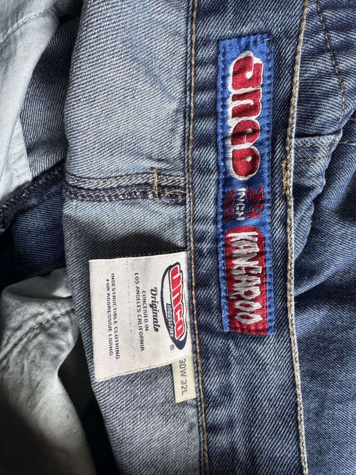 JNCO Kangaroo Jeans 90s/Y2K Baggy Skater Rave Embroidered Pkt Size US 30 / EU 46 - 10 Thumbnail