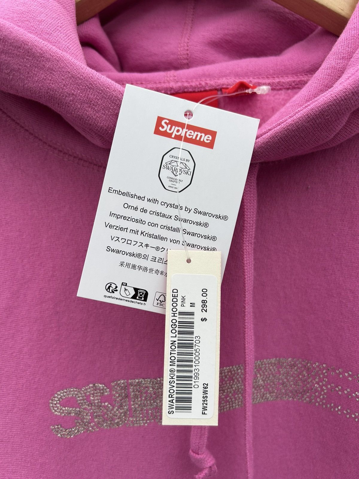 Supreme × Swarovski Supreme Swarovski Motion Logo Hooded Sweatshirt Pink Size M Size US M / EU 48-50 / 2 - 4 Thumbnail