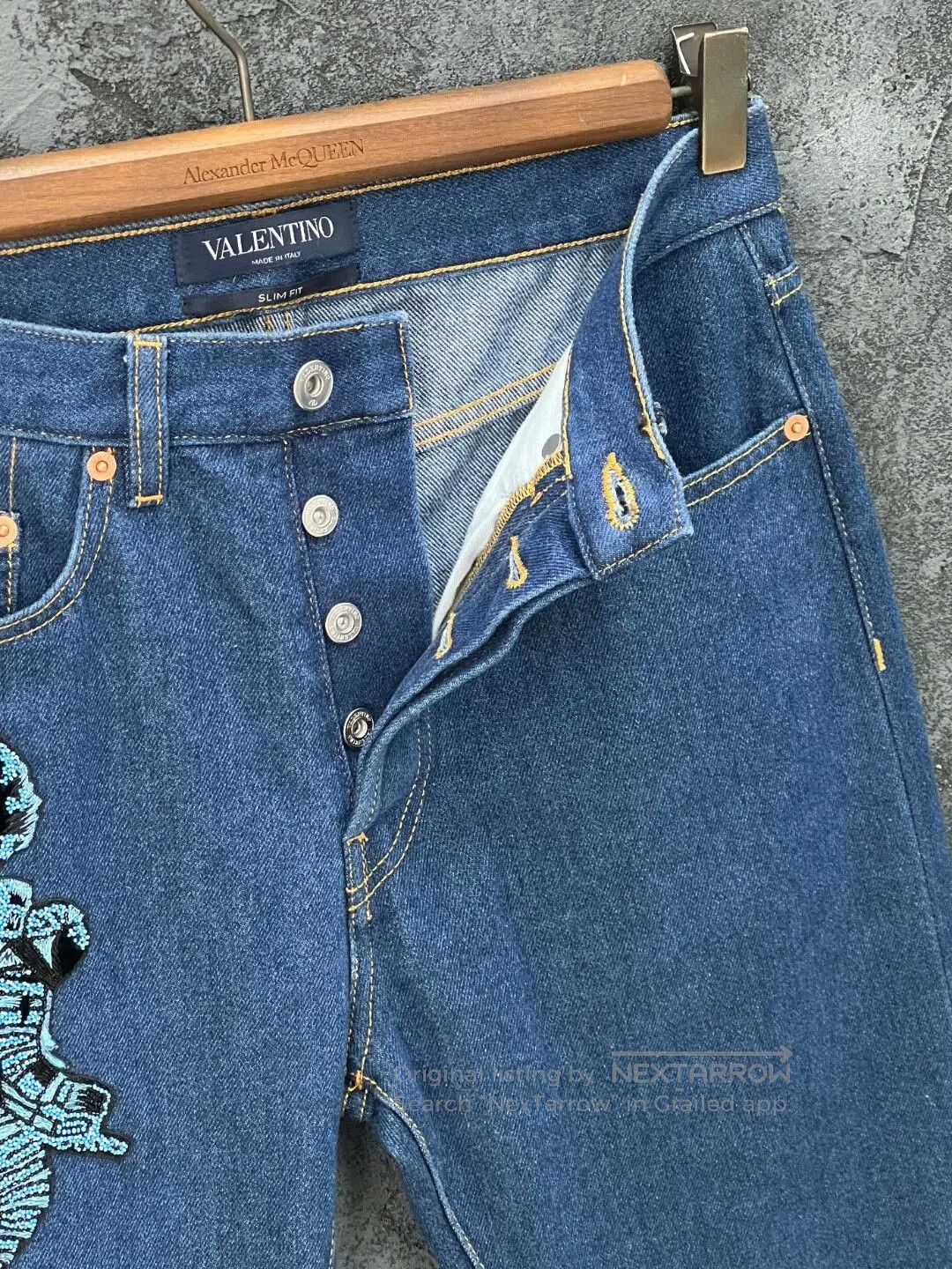 Valentino Blue Embroidered Denim Jeans.