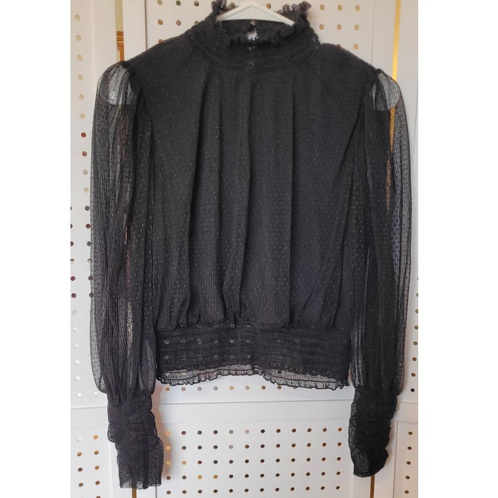 Other Shinestar Womens Crop Top Small Black Mesh Sheer Puff Sleeve Size S / US 4 / IT 40 - 1 Thumbnail