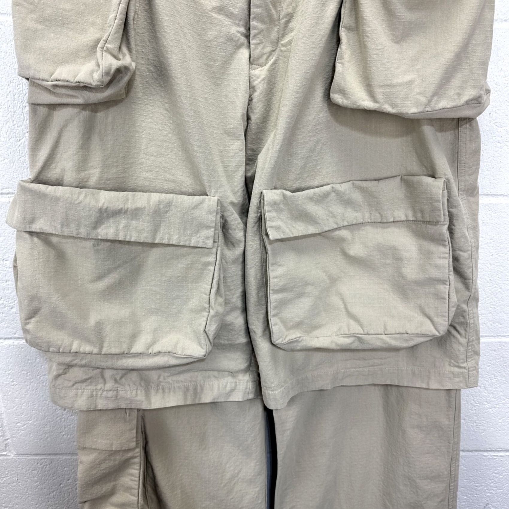 Vintage Spencer Badu Men's Khaki Cargo Chino Wide Pants L Beige Canvas 34 Pockets Relaxed Bootcut 36in Inseam Vintage No Size US 33 - 5 Thumbnail