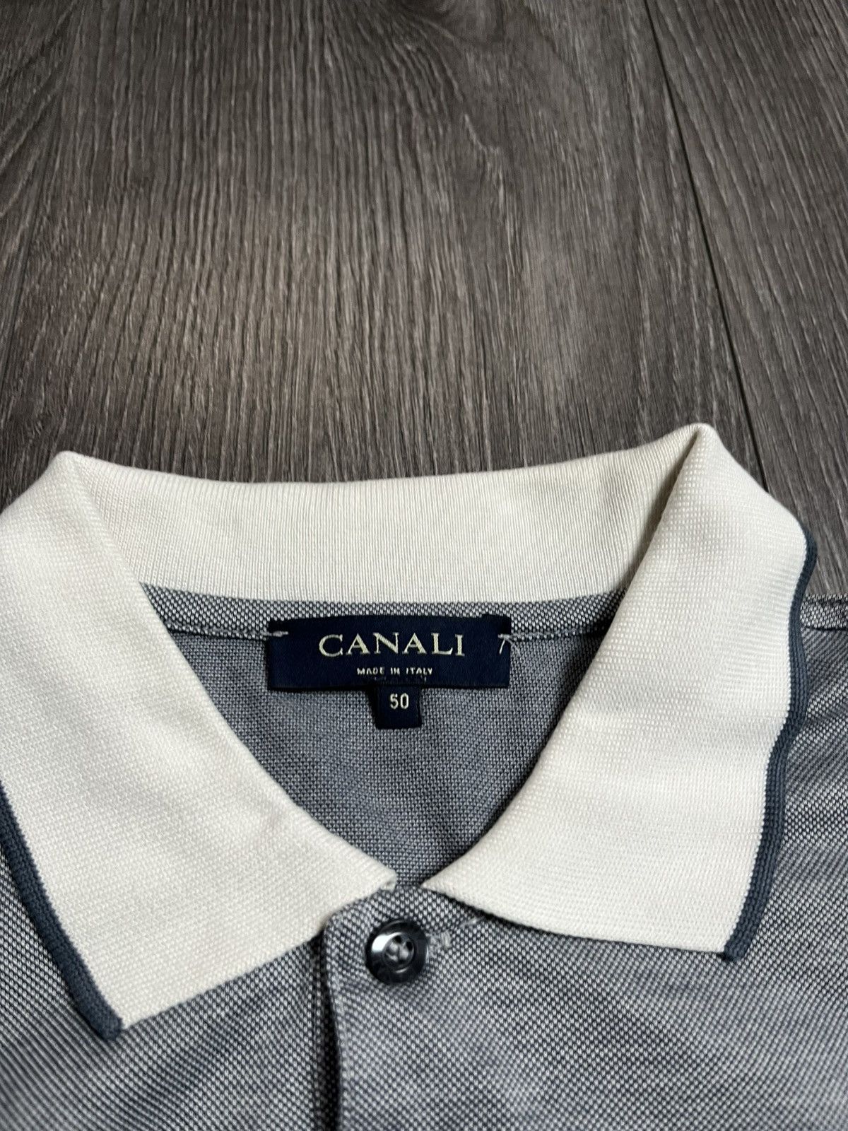 Canali CANALI Two-Tone Contrast Collar Pocket Polo Gray Luxury Size US L / EU 52-54 / 3 - 5 Thumbnail