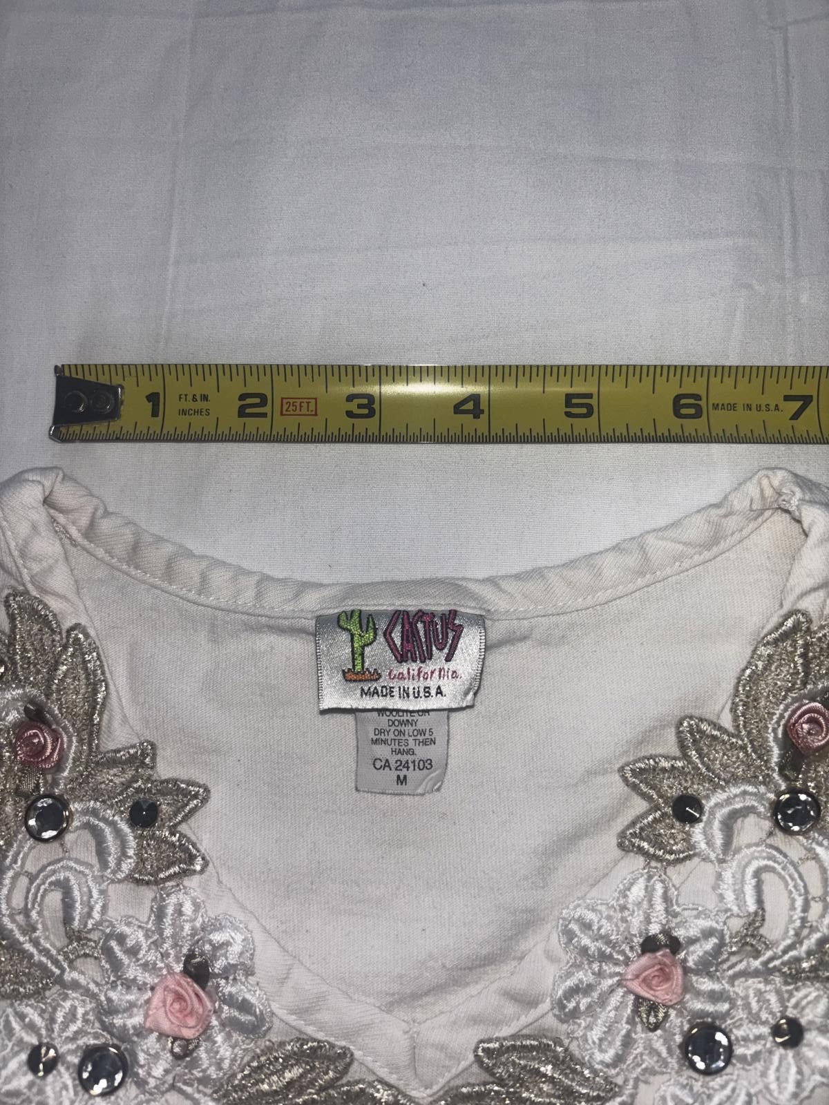 Designer Vintage Katy's Elegant Embroidered T-Shirt - Creme Size M / US 6-8 / IT 42-44 - 7 Thumbnail
