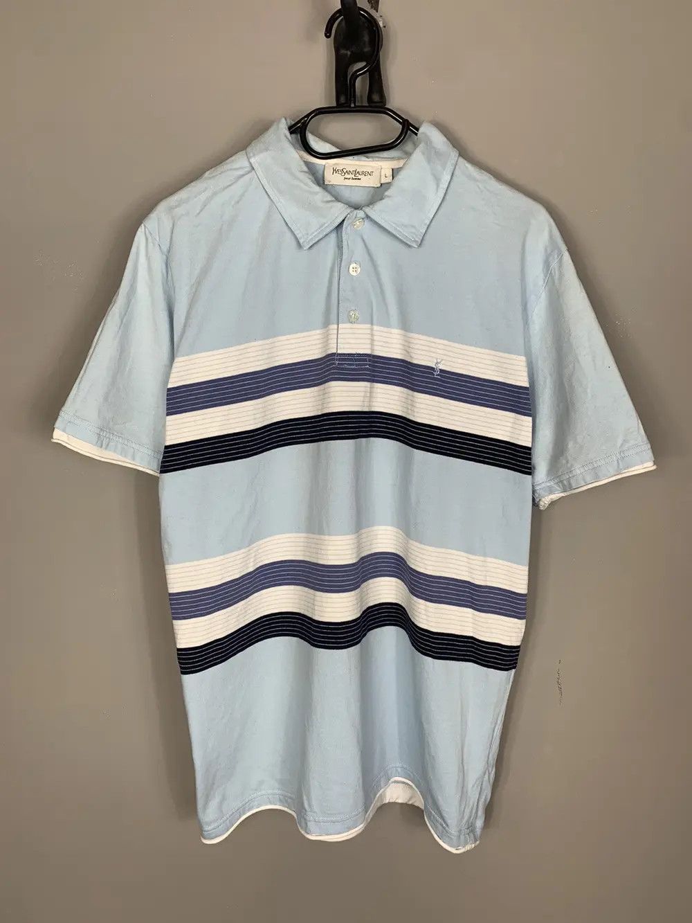 Vintage × Yves Saint Laurent Vintage 90s Yves Saint Laurent Stripes Polo Tee Old Money Size US L / EU 52-54 / 3 - 1 Thumbnail