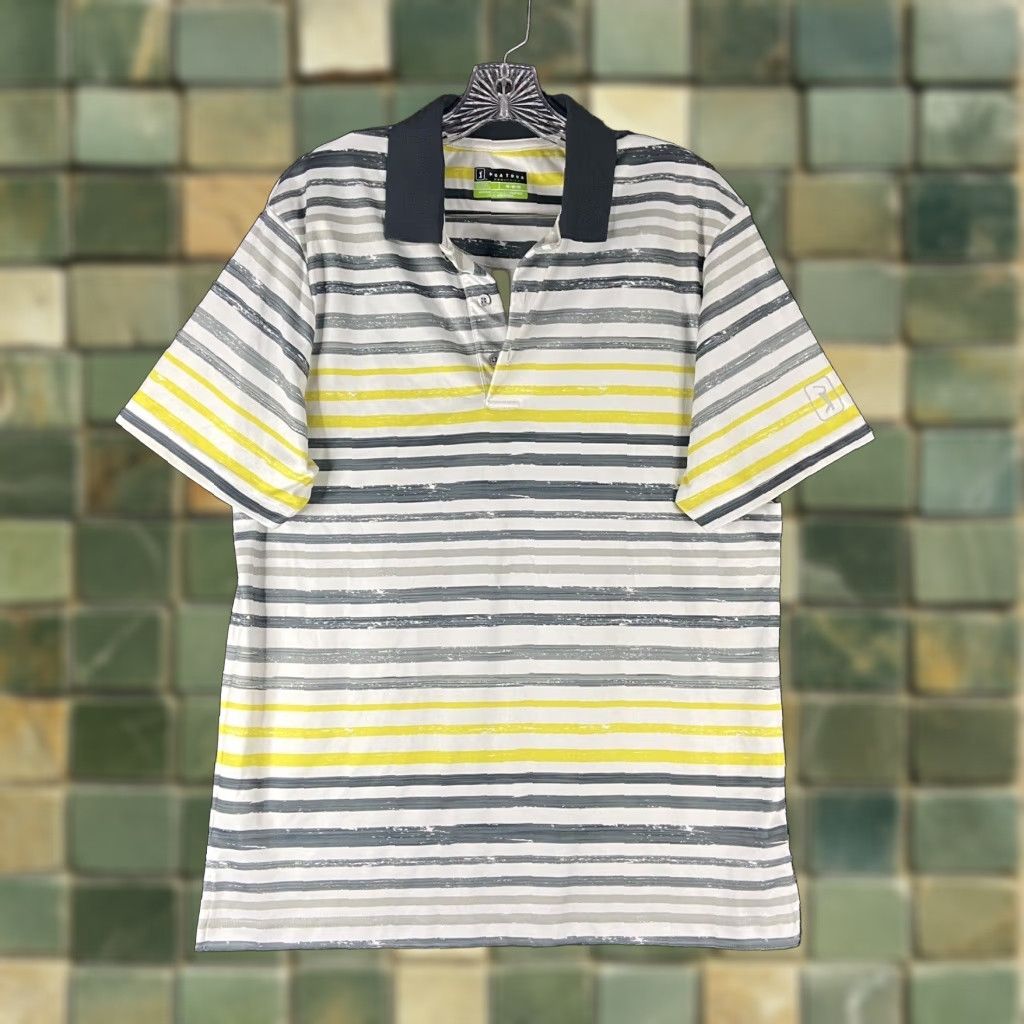PGA Tour PGA Tour Men's Gray Yellow Striped Polo Shirt M Athletic Fit Size US M / EU 48-50 / 2 - 1 Thumbnail