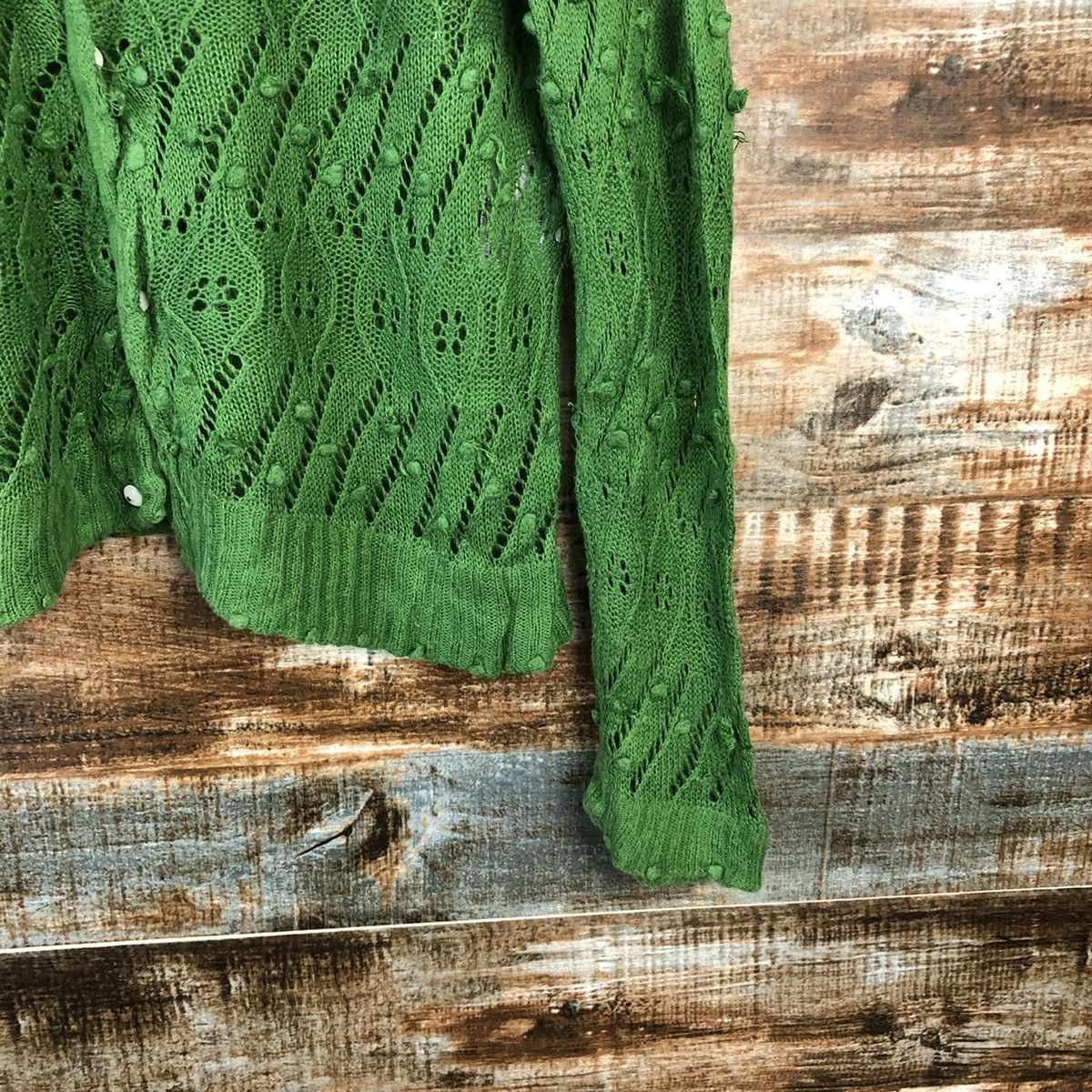 Beams Plus Beamboys Green crochet meshnet Cardigan Knitwear #A1643 Size US M / EU 48-50 / 2 - 8 Thumbnail