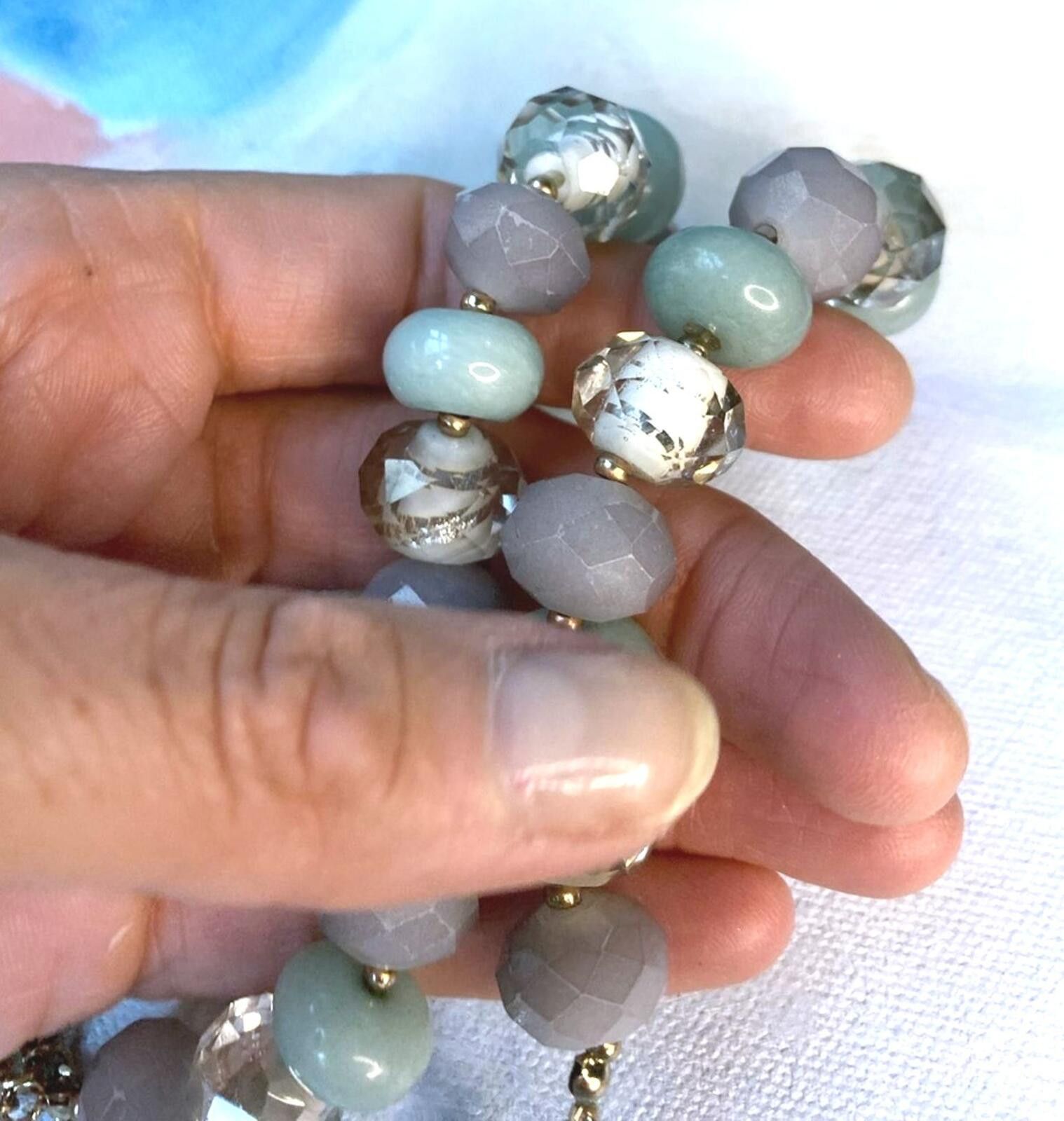 Other LOFT Beaded Necklace Aqua Gray Gold Chain Size ONE SIZE - 5 Thumbnail