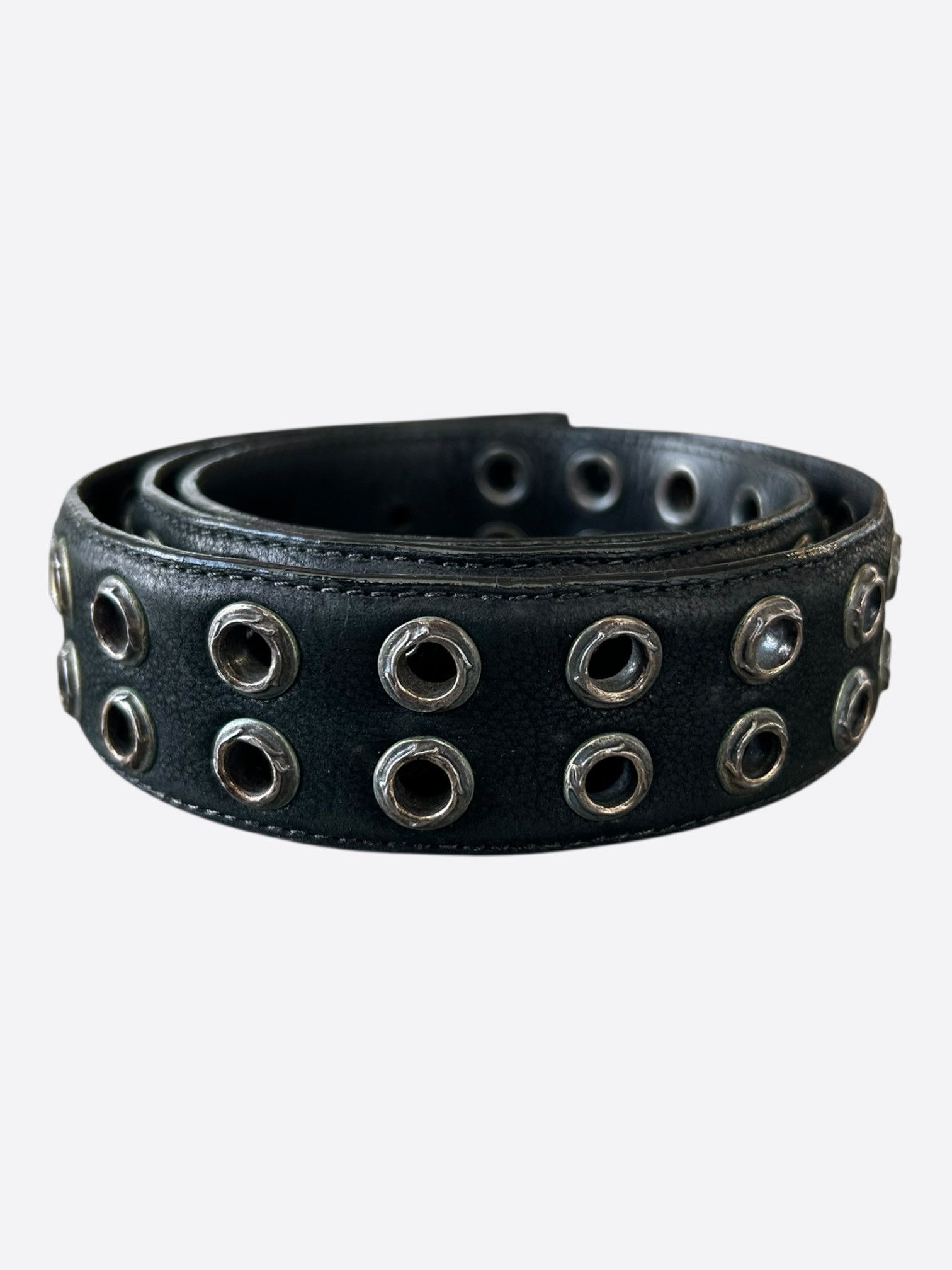 Chrome Hearts Chrome Hearts Black & Silver Double Stud Black Leather Belt Size 34 - 2 Thumbnail