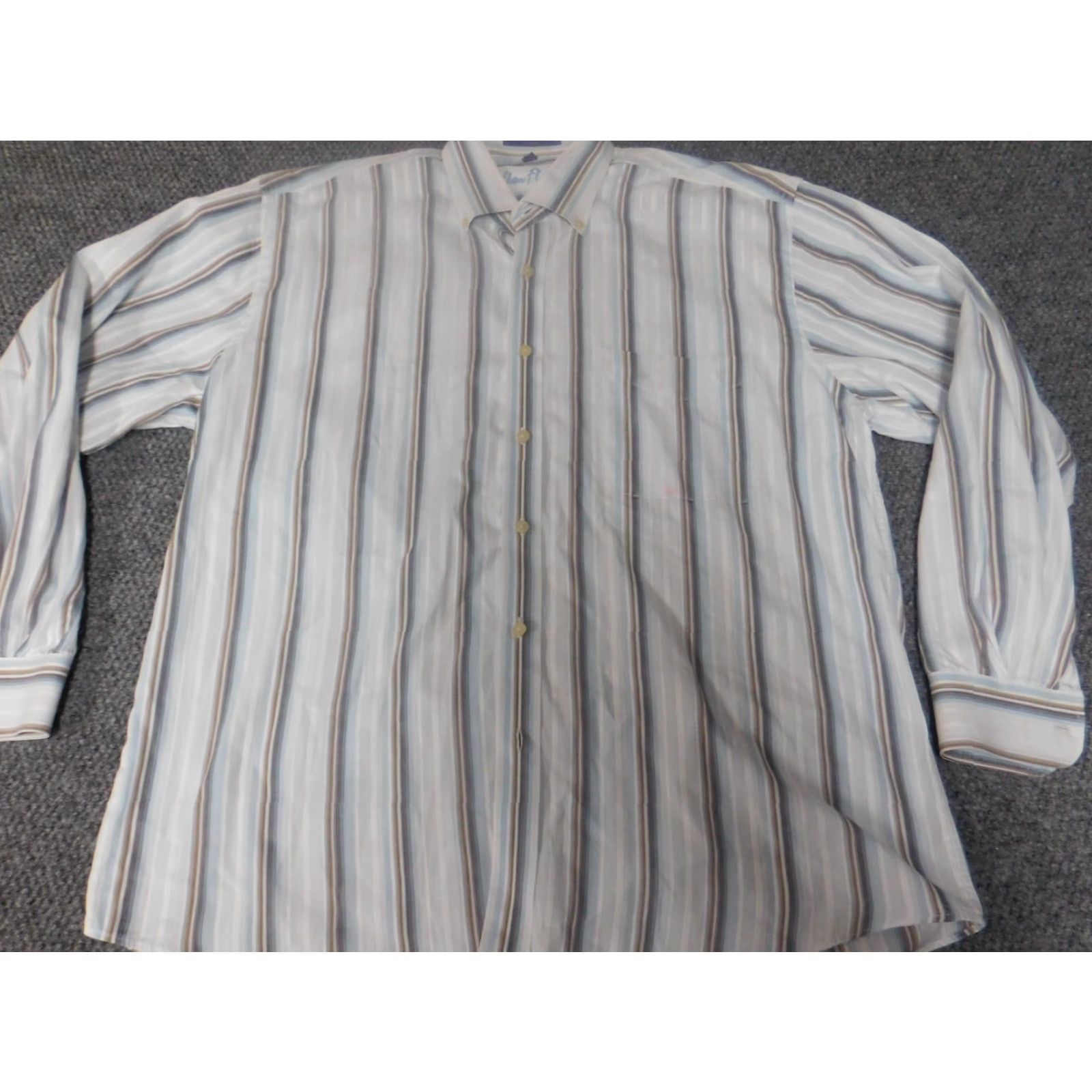 Vintage Alan Flusser Mens Shirt L White Striped Button-Down Long Sleeve Collared Cotton Knit Button-Up Pocket Vintage No Size US L / EU 52-54 / 3 - 2 Thumbnail
